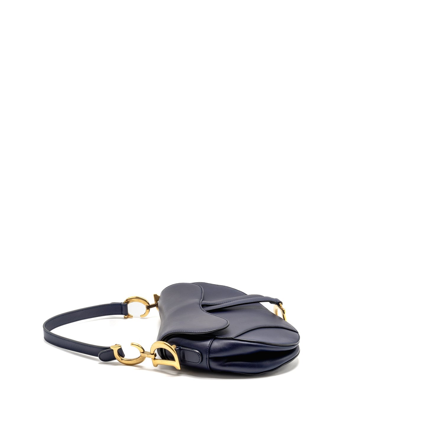 Luxury Dior Medium Saddle Bag Calfskin Navy GHW with Black Oblique Strap