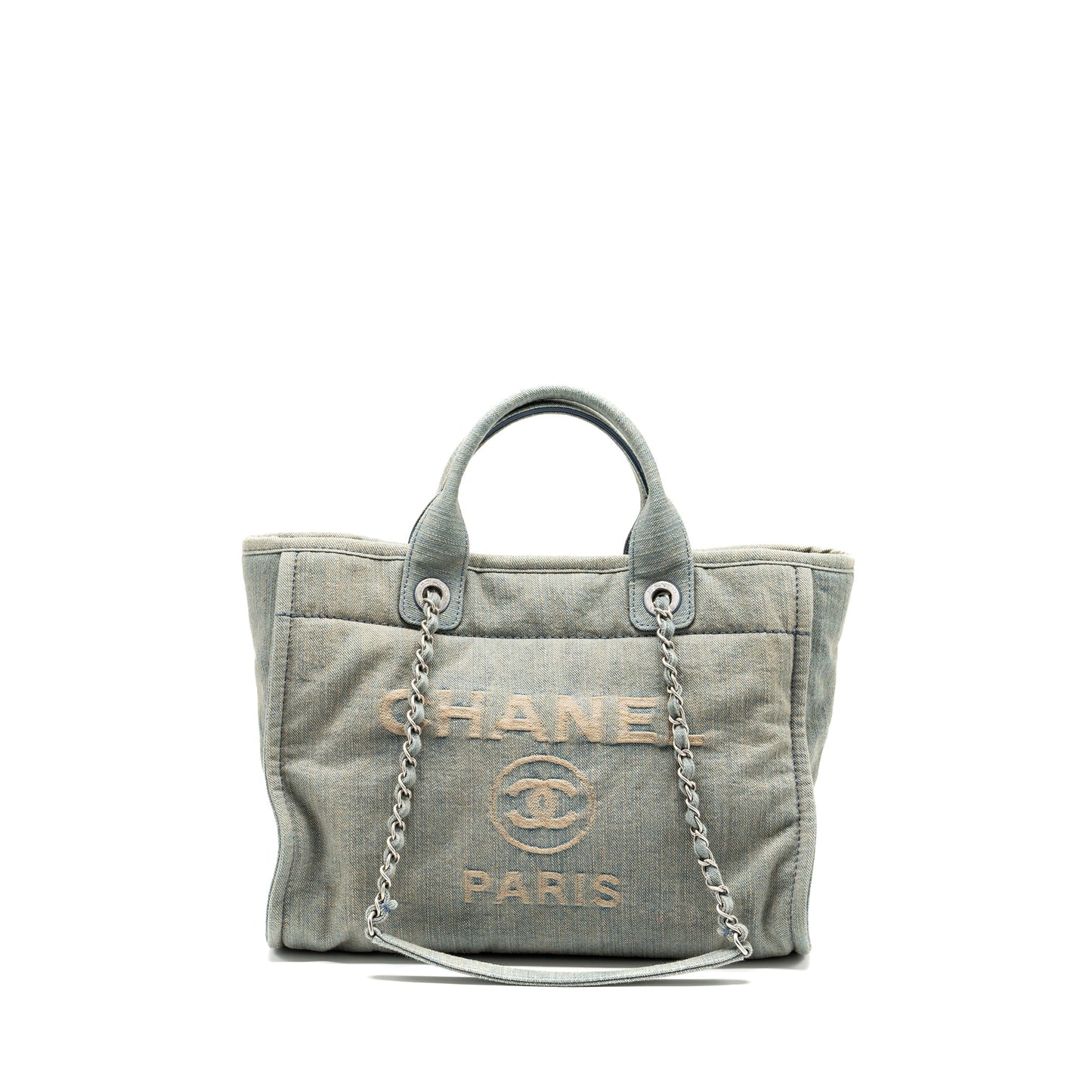 Chanel Deauville Shopping Tote Bag Denim Blue SHW (Microchip)