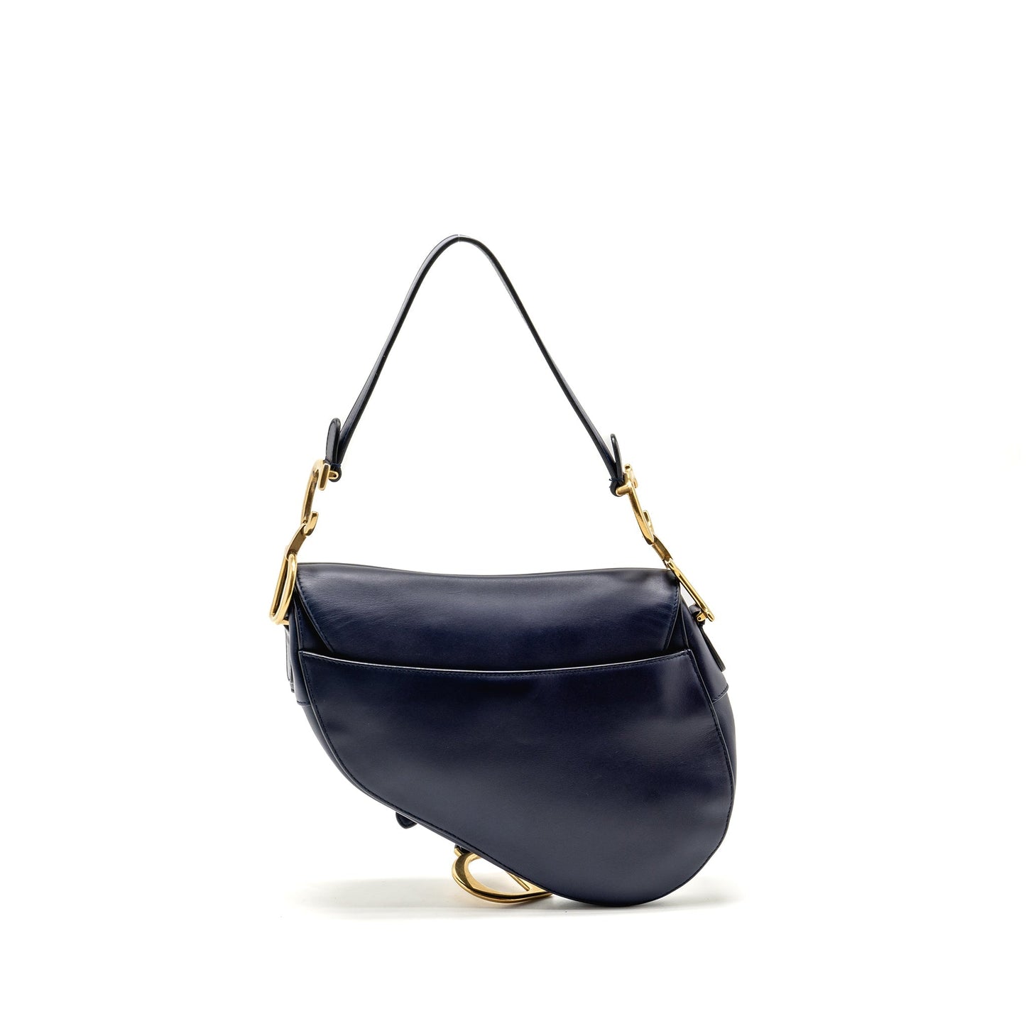 Luxury Dior Medium Saddle Bag Calfskin Navy GHW with Black Oblique Strap