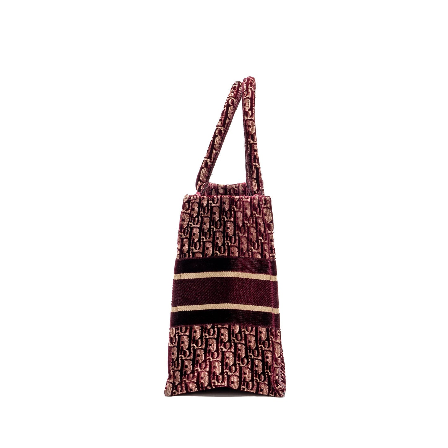 Luxury Dior Medium Book Tote Oblique Embroidery Velvet/ Canvas Dark Red