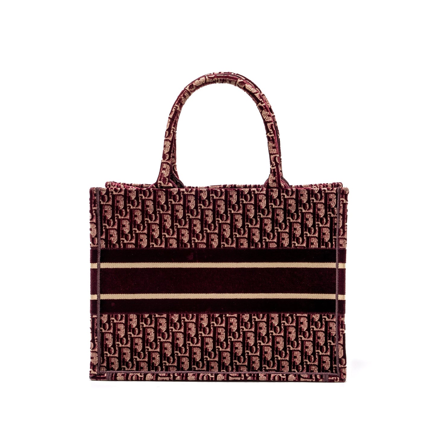 Luxury Dior Medium Book Tote Oblique Embroidery Velvet/ Canvas Dark Red