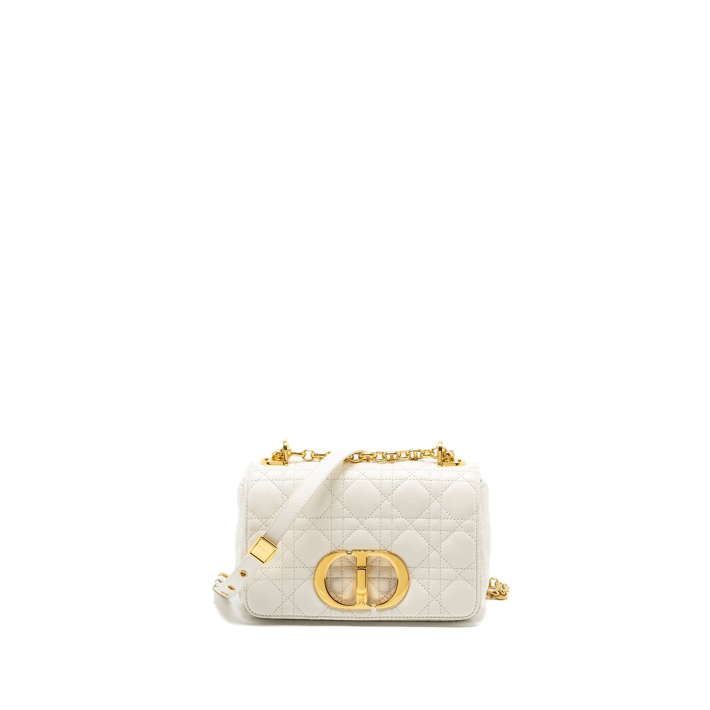 Luxury Dior Caro S flap bag calfskin white GHW