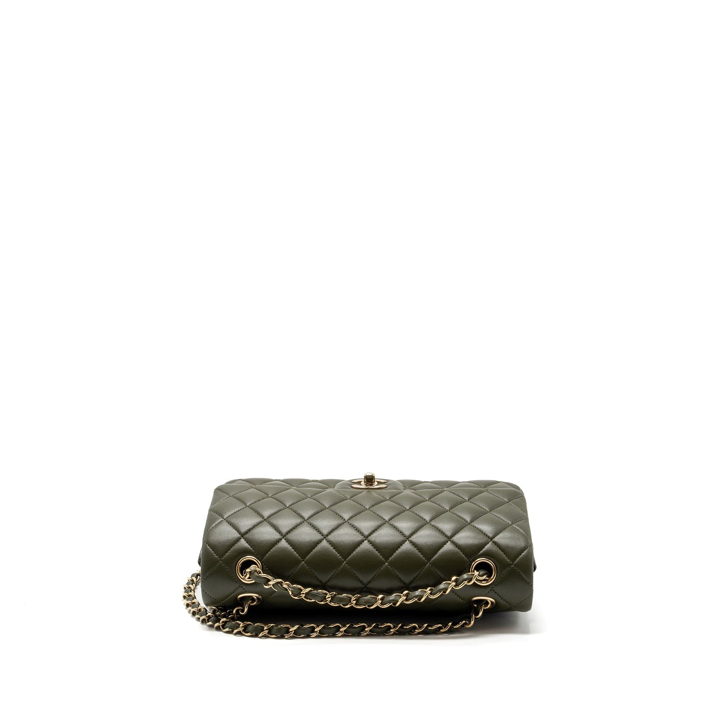 Chanel 22k Medium Classic Double Flap Bag Lambskin Olive Green LGHW(Microchip)