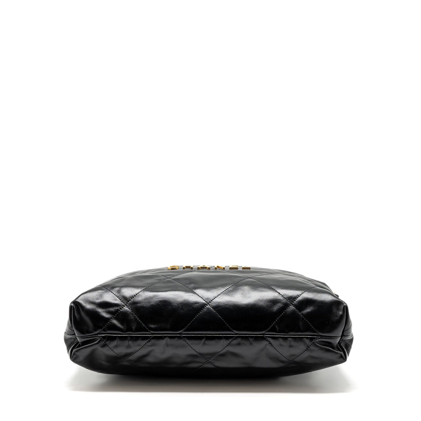 Chanel Medium 22 Bag Gold Letter Shiny Calfskin Black GHW (Microchip)