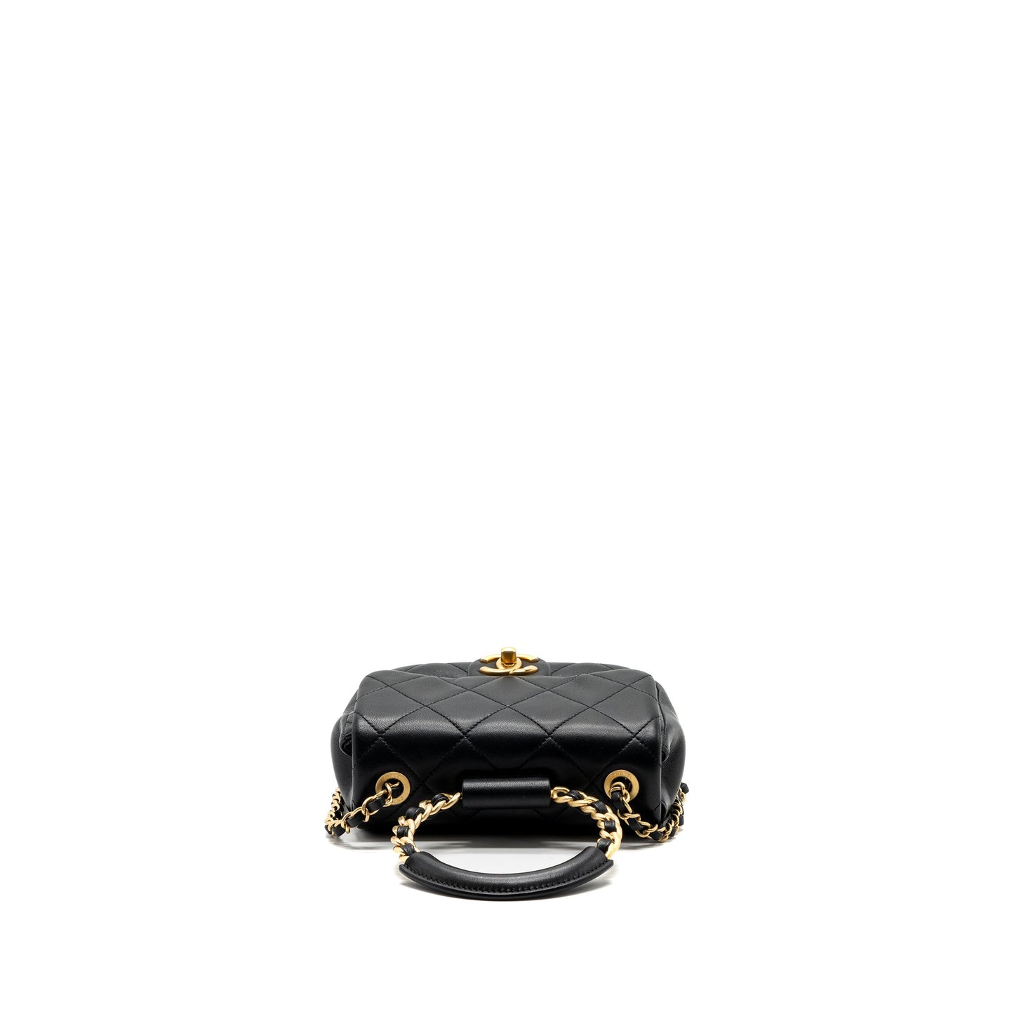 Chanel CIRCULAR HANDLE QUILTED FLAP BAG LAMBSKIN BLACK BRUSHED GHW
