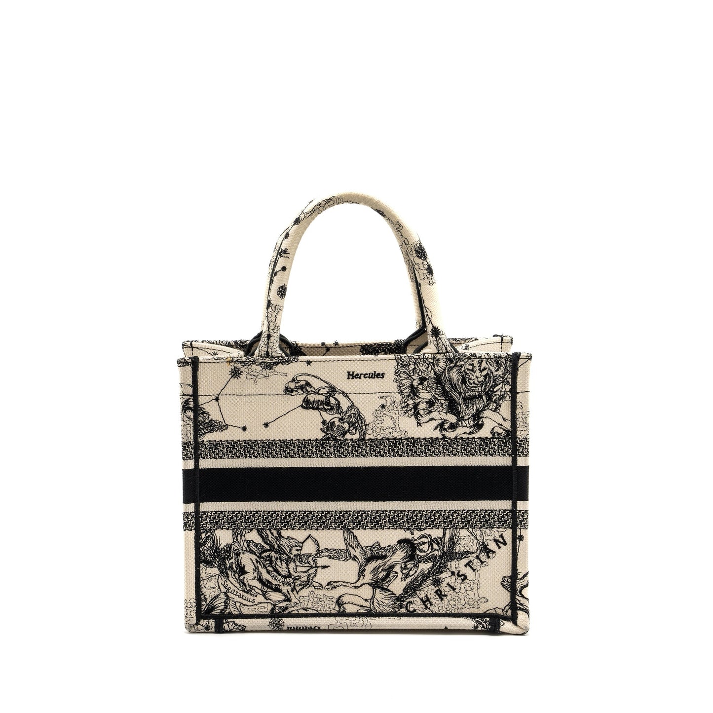 Luxury Dior Small Book Tote Latte/Black Toile De Jouy Zodiac Embroidery