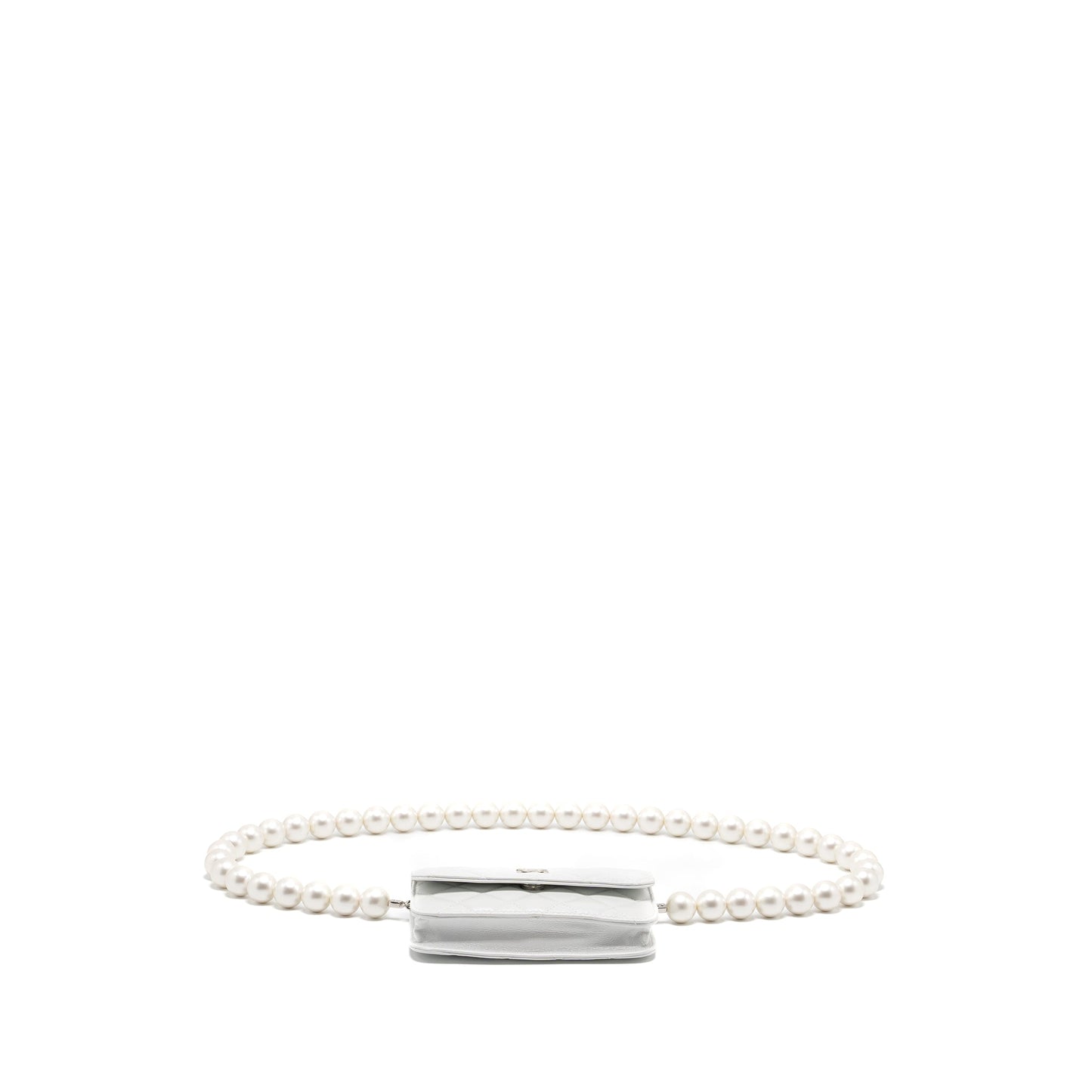 Chanel Giant pearl chain mini flap bag lambskin white SHW