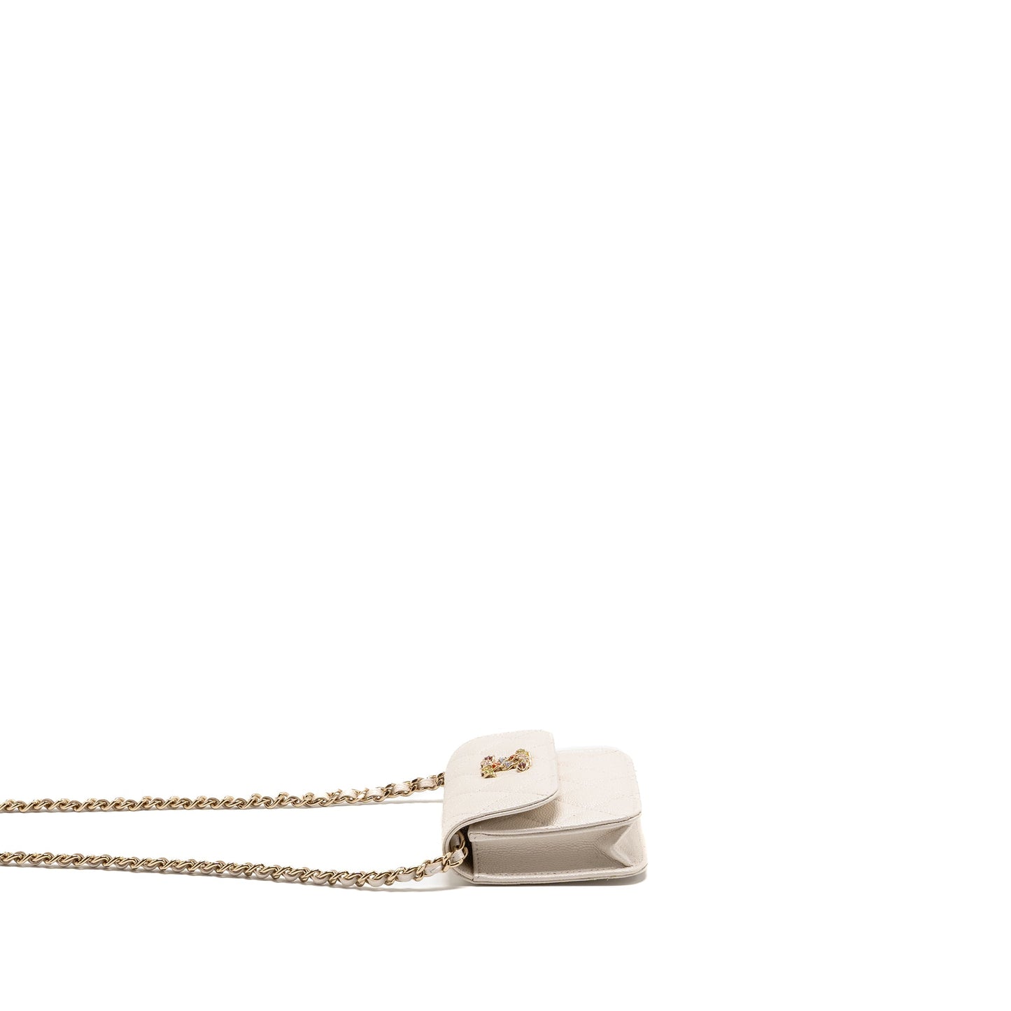 Chanel Jewellery CC Mini Flap Clutch with Chain Caviar Pearly White LGHW (Microchip)
