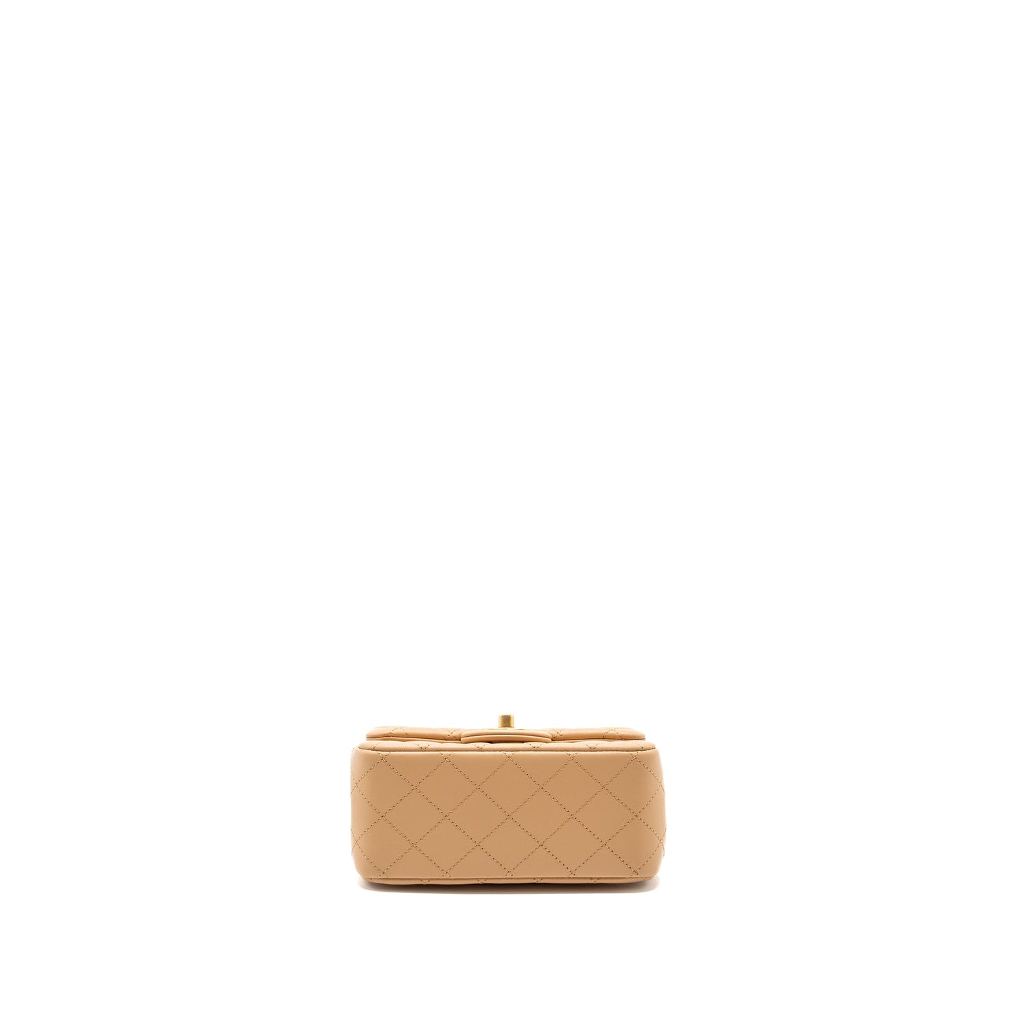 Chanel 23K Pearl Crush Mini Square Flap Bag Lambskin Beige GHW (Microchip)