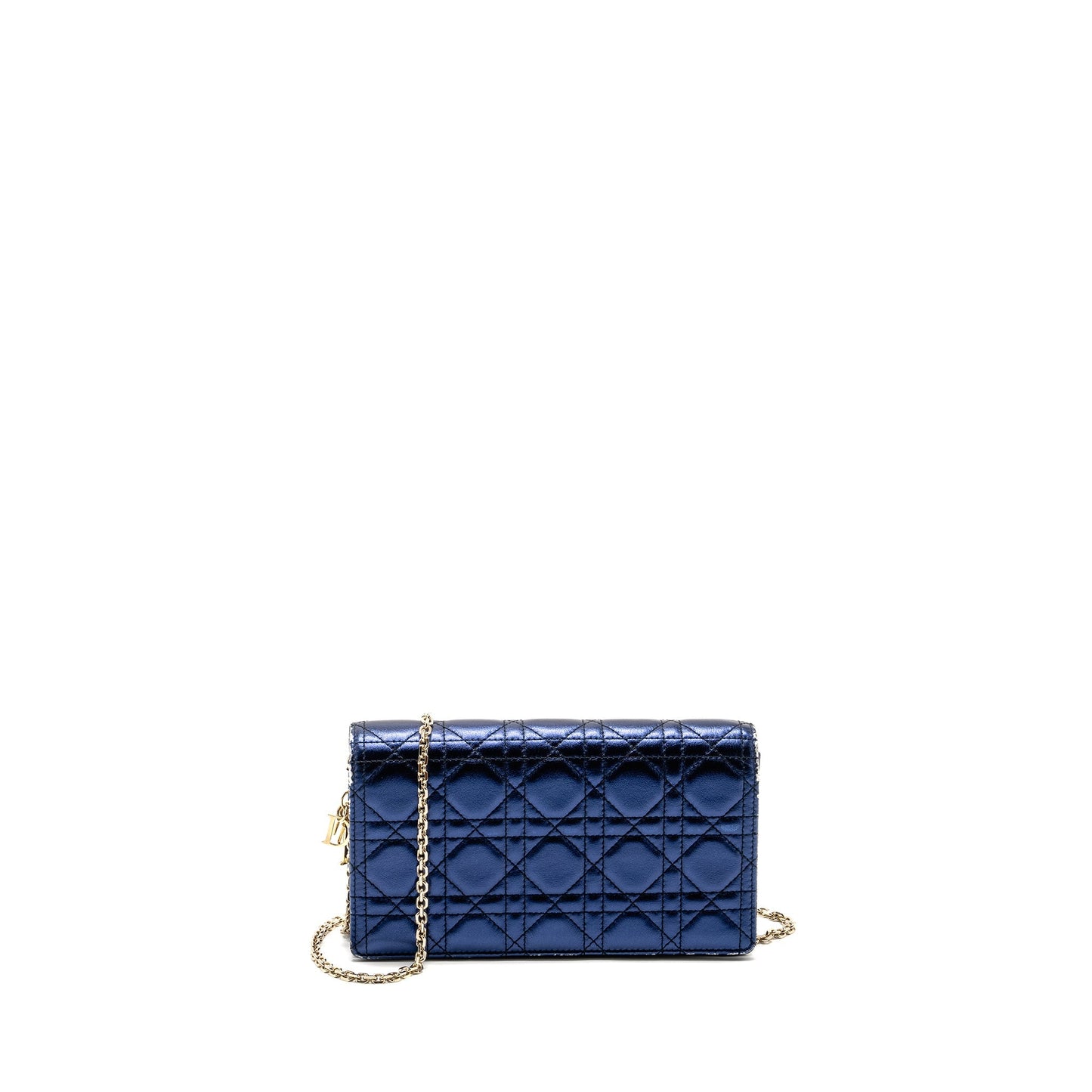 Luxury Dior Lady Luxury Dior Pouch Cannage Wallet On Chain Lambskin Blue LGHW