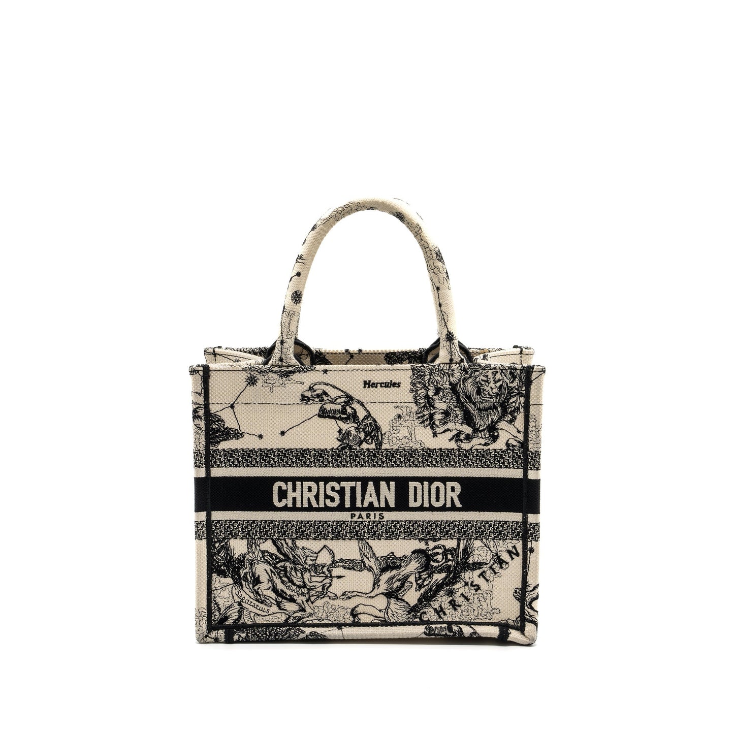 Luxury Dior Small Book Tote Latte/Black Toile De Jouy Zodiac Embroidery
