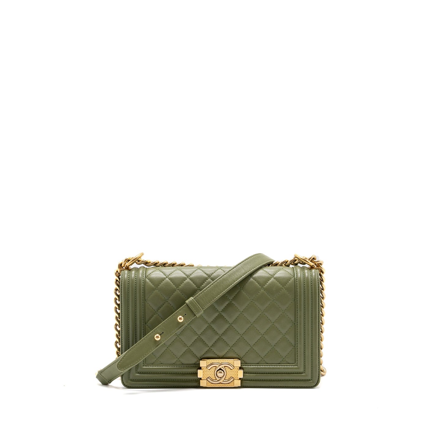 Chanel Medium boy bag lambskin green GHW