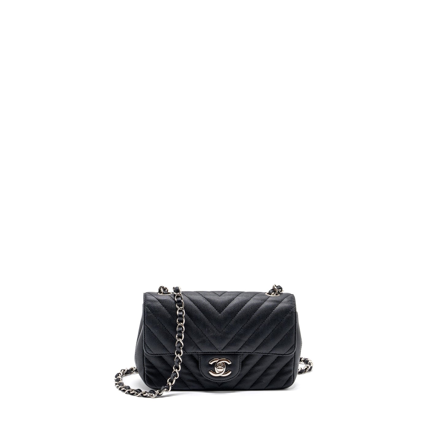 Chanel Mini Rectangular Flap Bag Chevron Caviar Black SHW