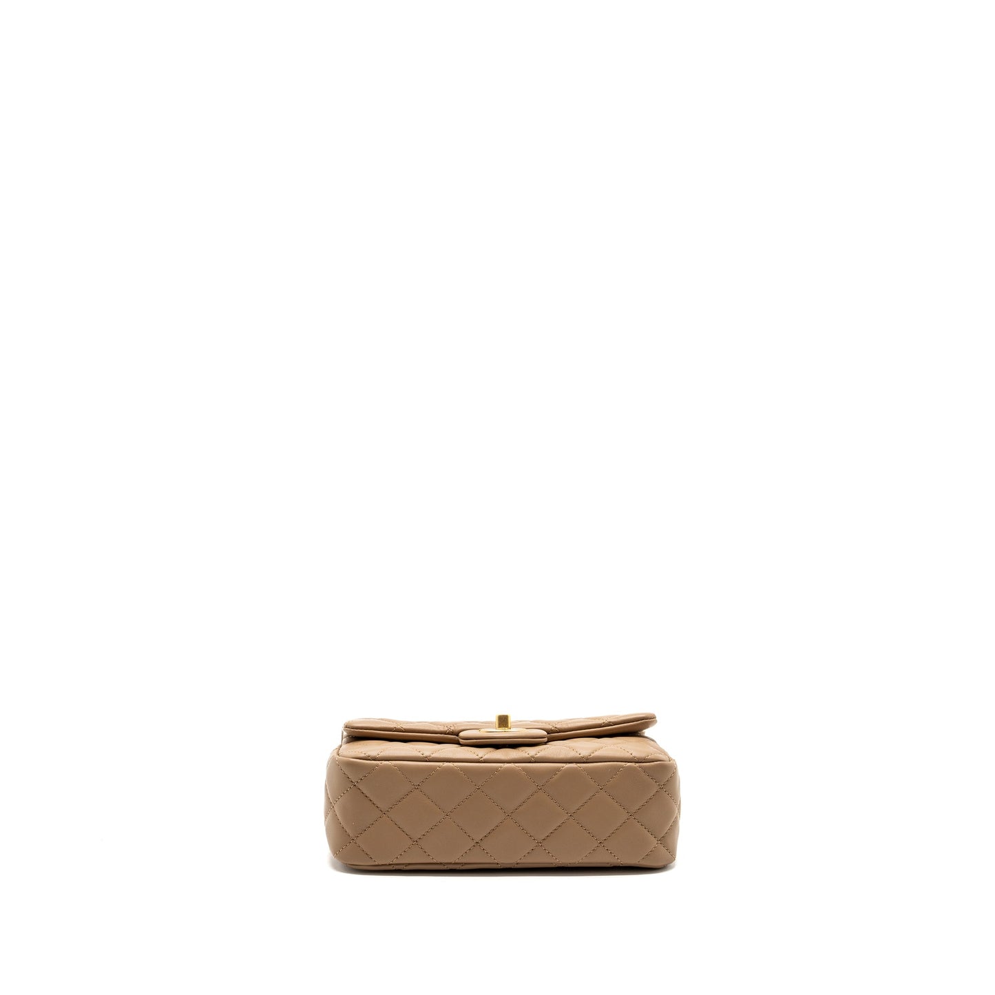 Chanel 22B pearl crush mini rectangular flap bag lambskin dark Beige GHW (Microchip)