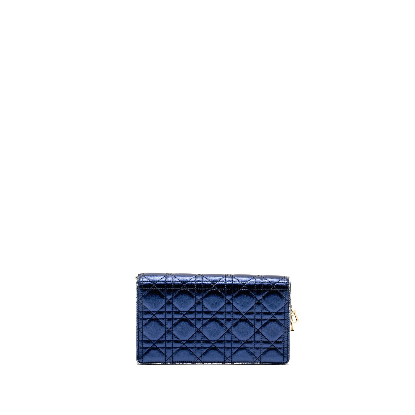 Luxury Dior Lady Luxury Dior Pouch Cannage Wallet On Chain Lambskin Blue LGHW