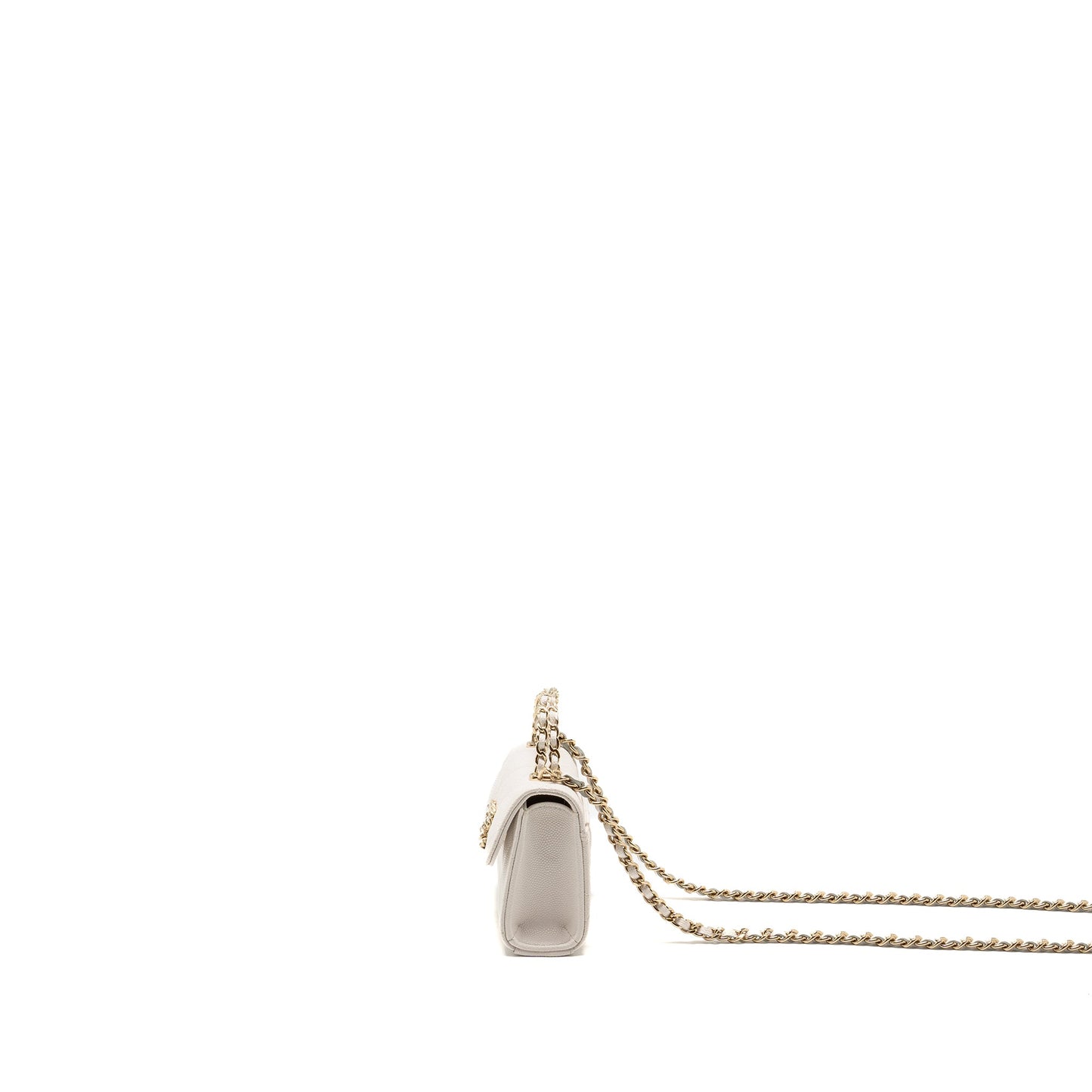Chanel Top Handle Mini flap clutch with chain caviar white LGHW (microchip)