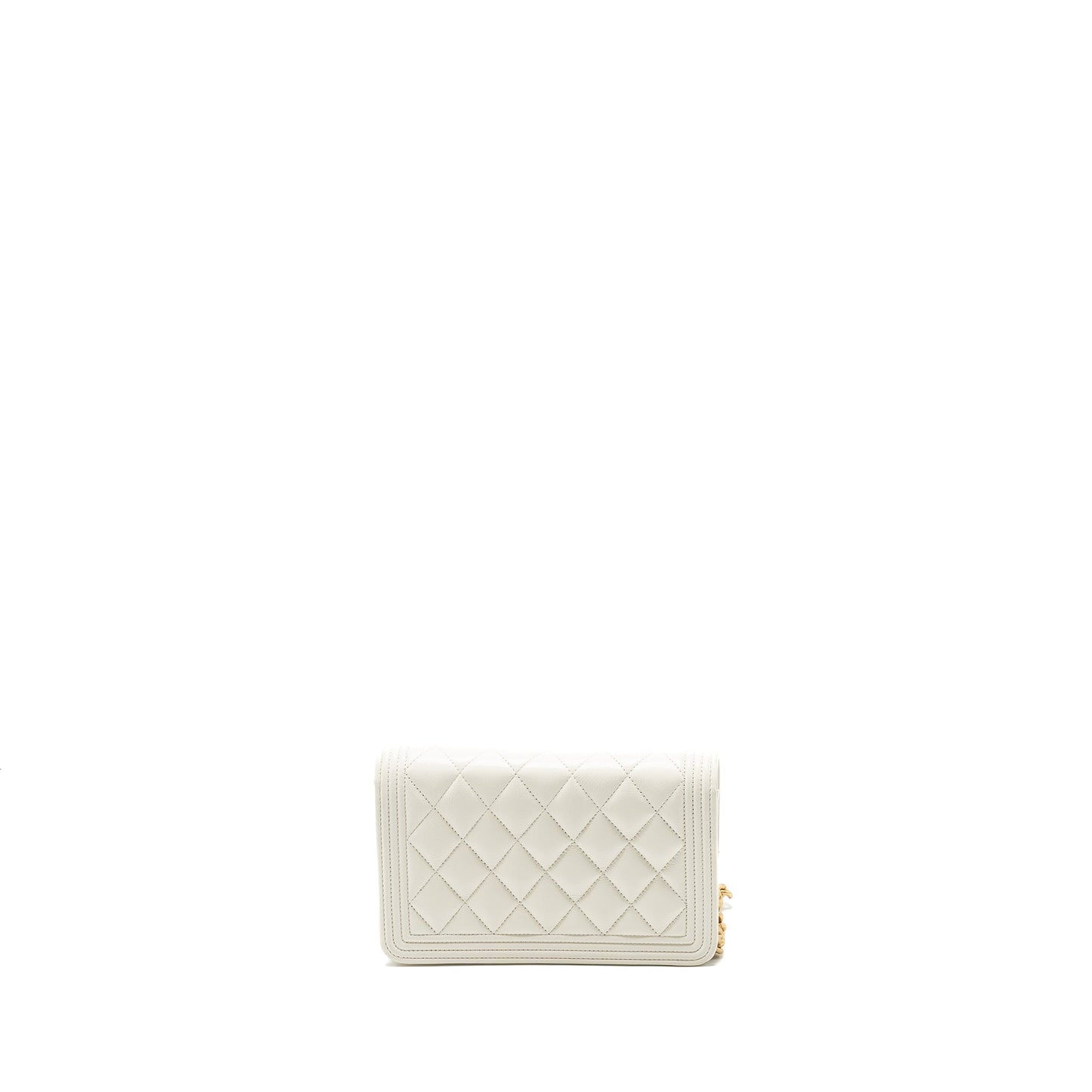 Chanel Classic Boy Wallet on Chain Caviar White GHW(Microchip)