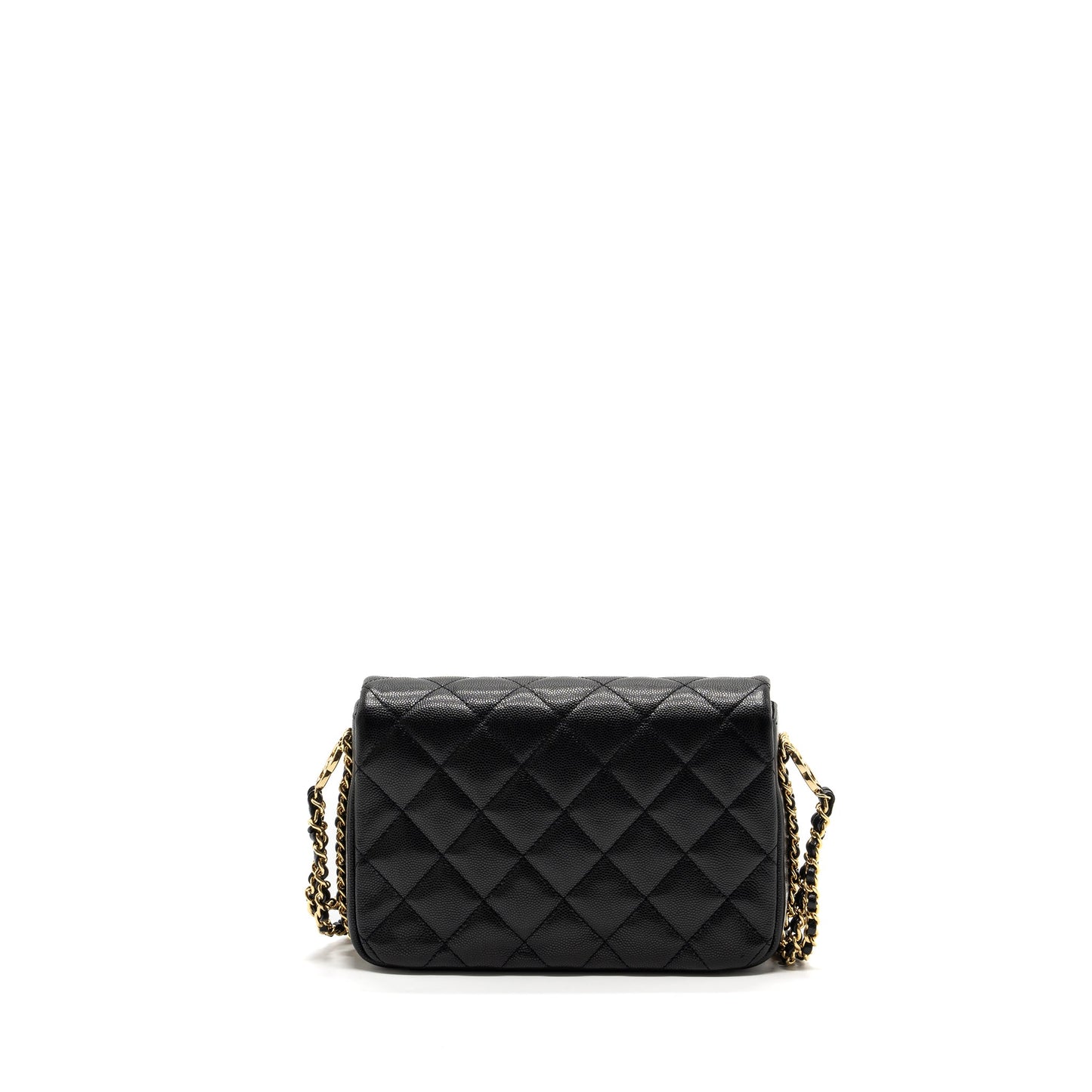 Chanel Quilted Flap Bag with Double and CC Logo Chain Caviar Black GHW (Microchip)