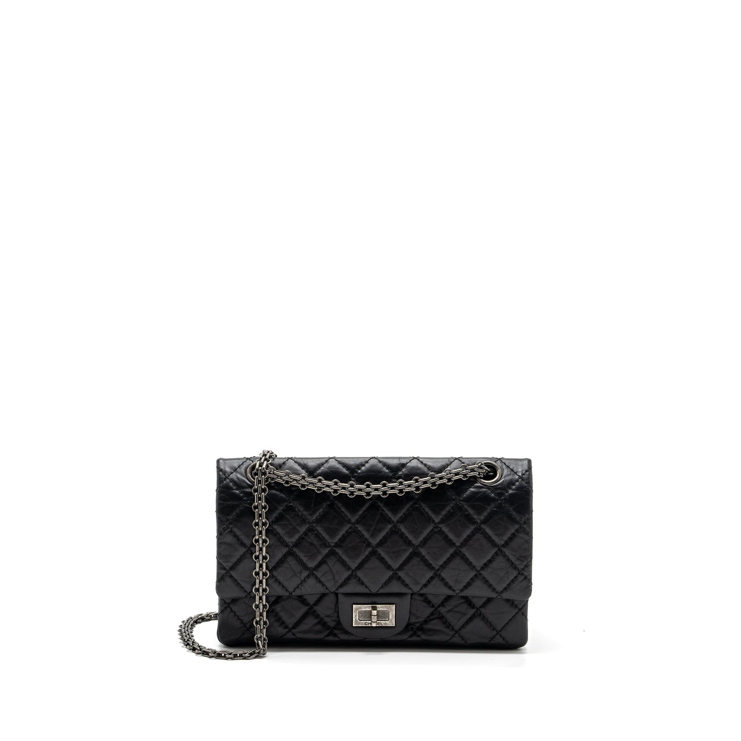 Chanel small 2.55 reissue flap bag aged calfskin black ruthenium hardware