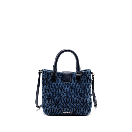 Miumiu Top Handle Crossbody Bag Blue Denim SHW