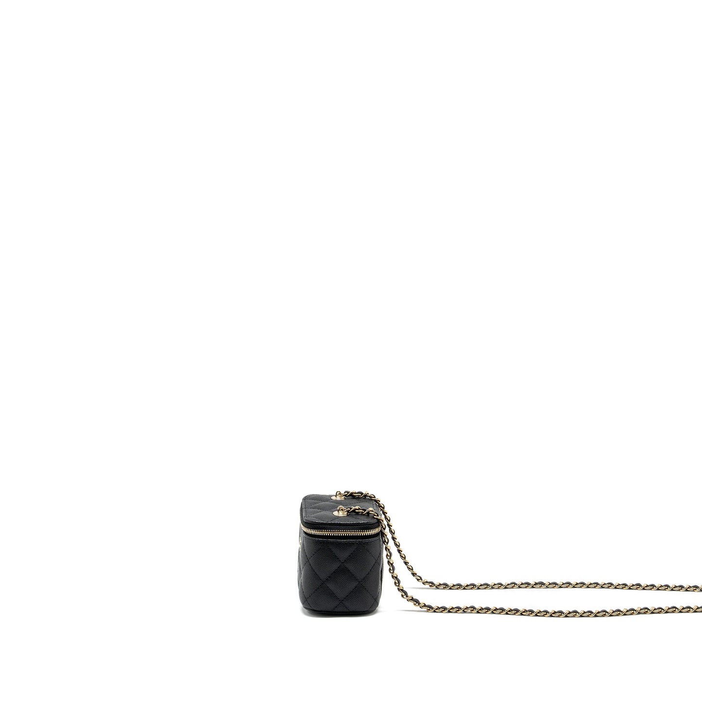 Chanel 23c Mini Vanity Case With Chain Caviar Black LGHW (Microchip)