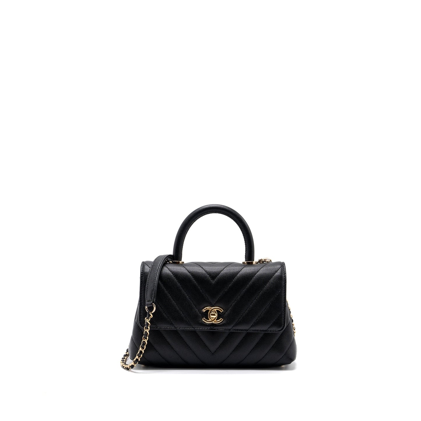 Chanel Small Coco Handle Chevron Caviar Black LGHW