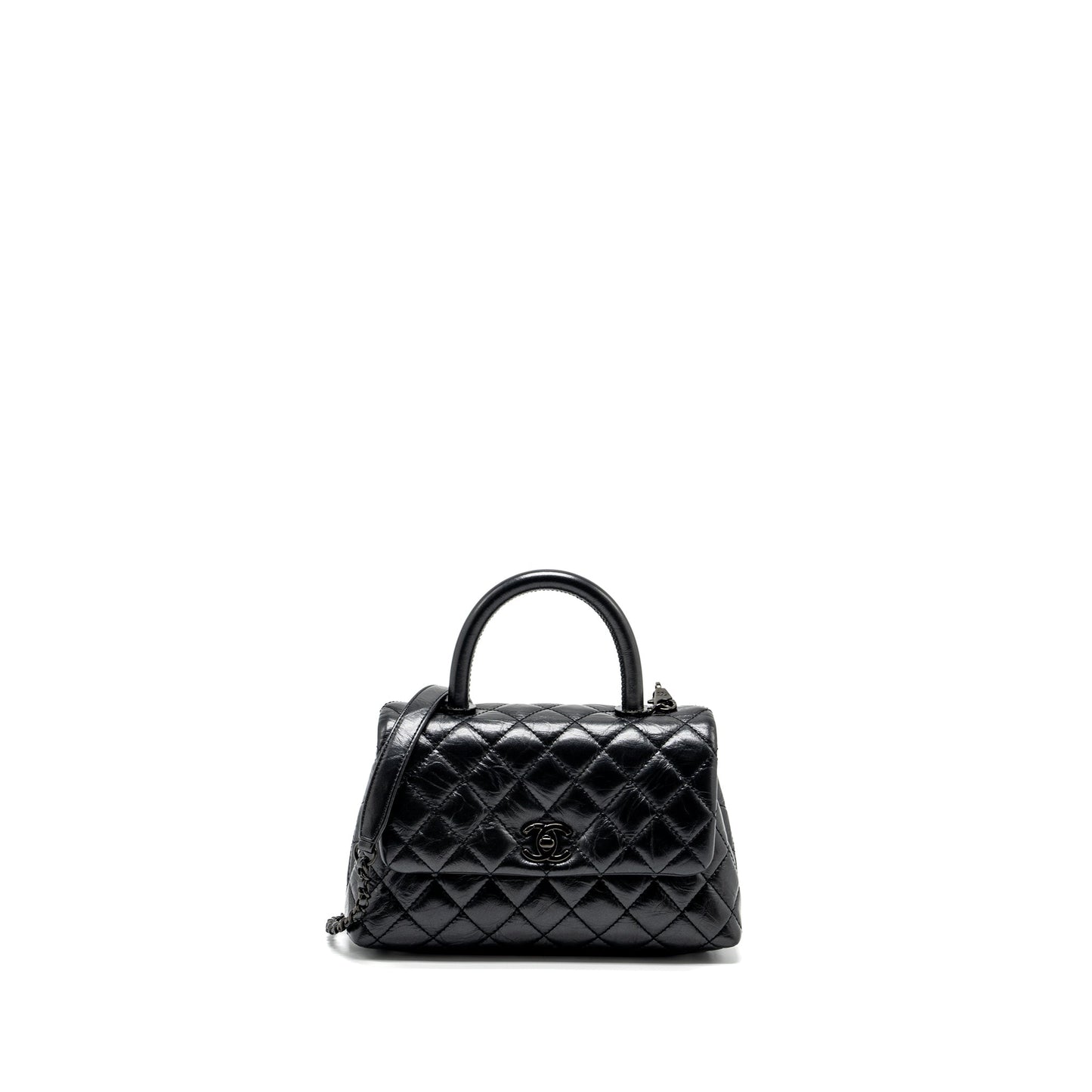 Chanel small coco handle aged calfskin black with black hardware