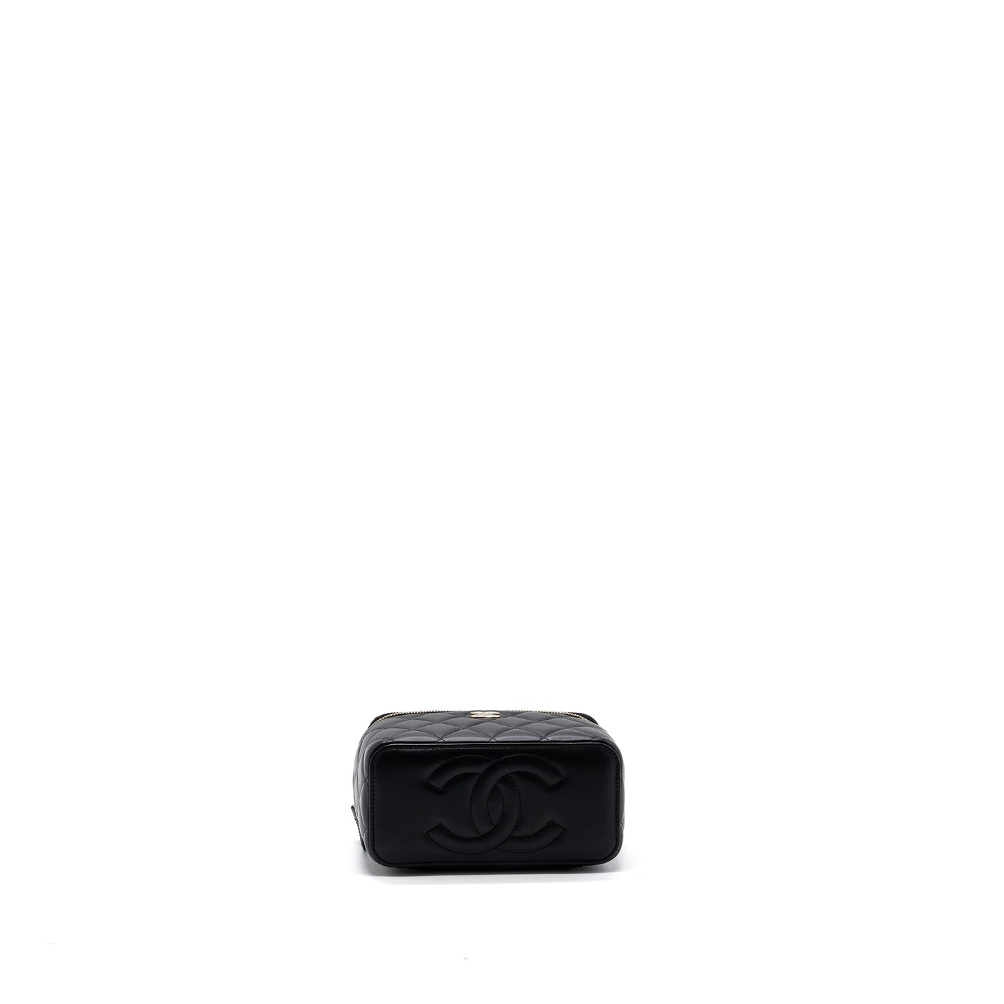 Chanel Top Handle Long Vanity With Chain Lambskin Black LGHW(Microchip)