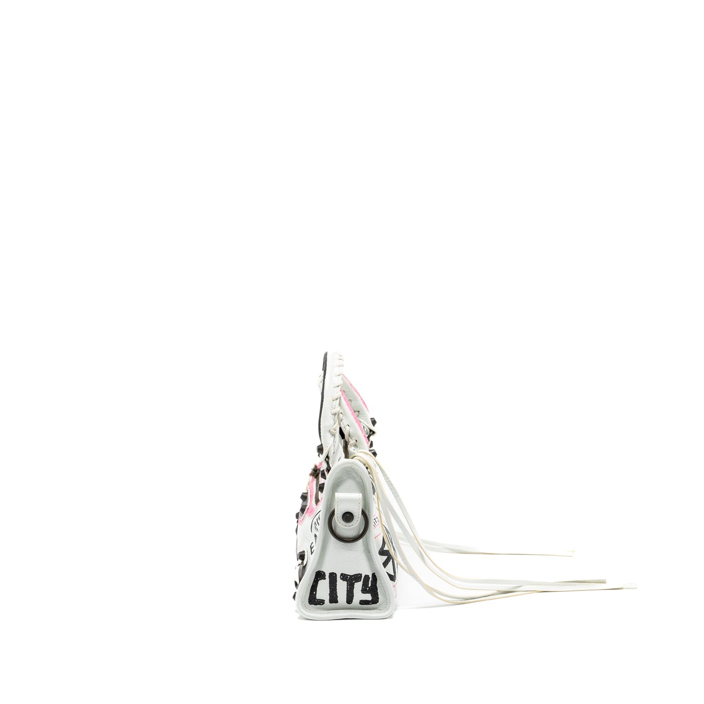 Balenciaga City Graffiti Classic Studs bag leather white / pink/ black with black hardware