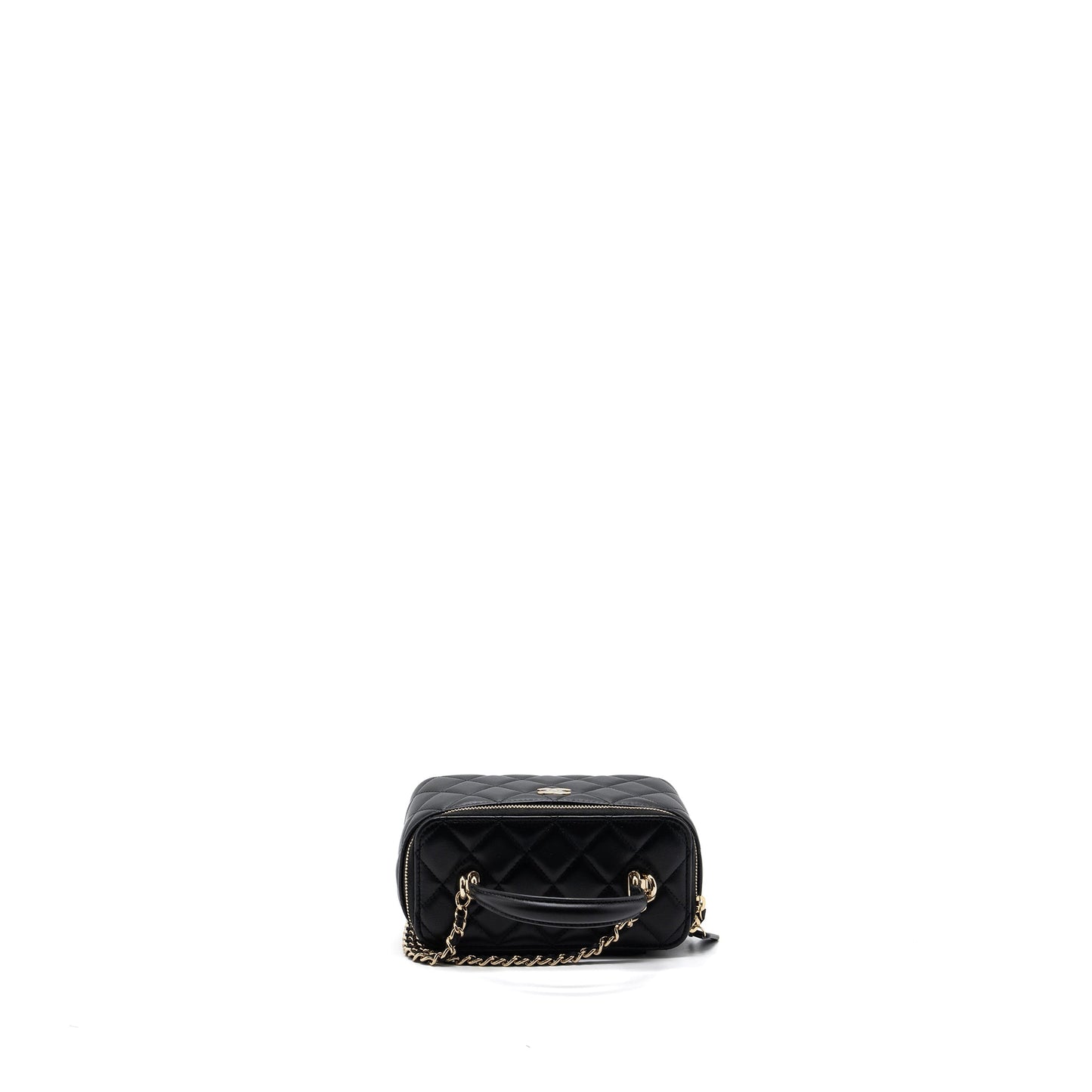 Chanel Top Handle Long Vanity With Chain Lambskin Black LGHW(Microchip)