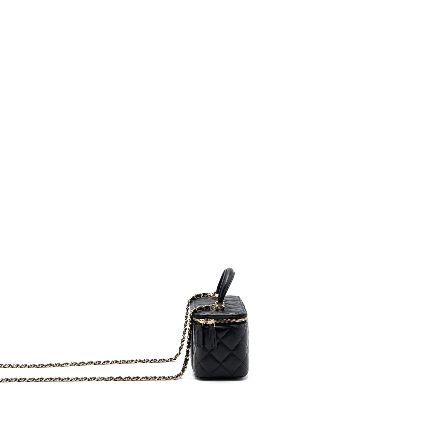 Chanel Top Handle Long Vanity With Chain Lambskin Black LGHW(Microchip)