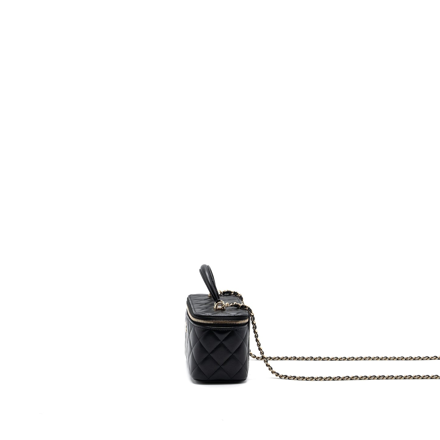 Chanel Top Handle Long Vanity With Chain Lambskin Black LGHW(Microchip)