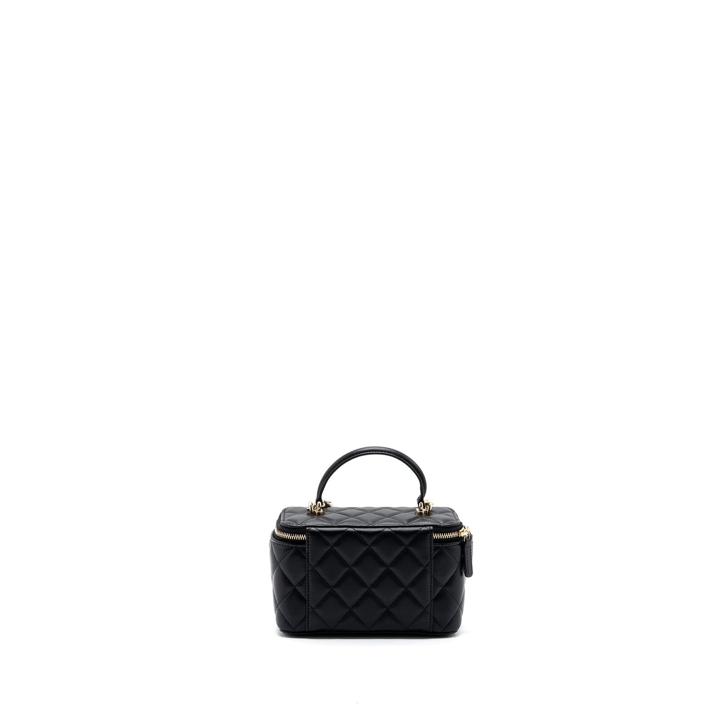 Chanel Top Handle Long Vanity With Chain Lambskin Black LGHW(Microchip)