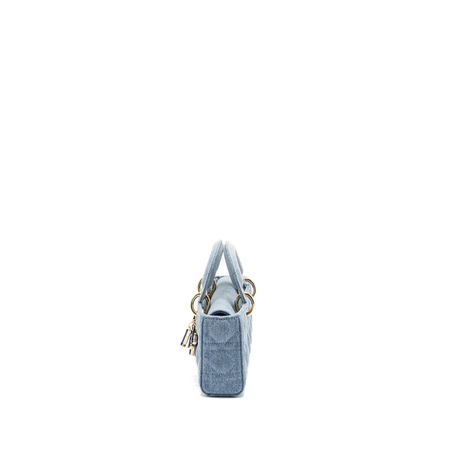 Luxury Dior Small Lady D-joy Bag Macrocannage Denim Blue LGHW