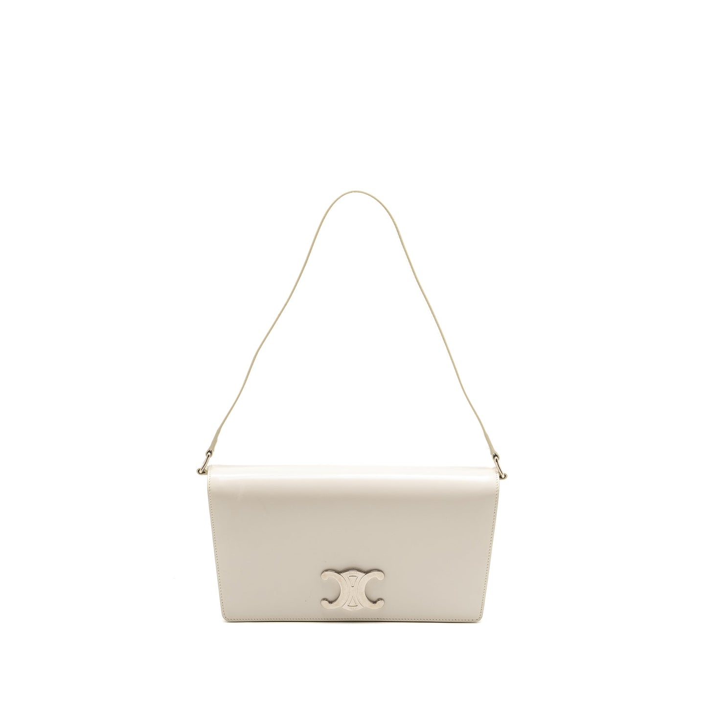 Celine Trapeze Triomphe Shoulder Bag Shiny Calfskin White SHW