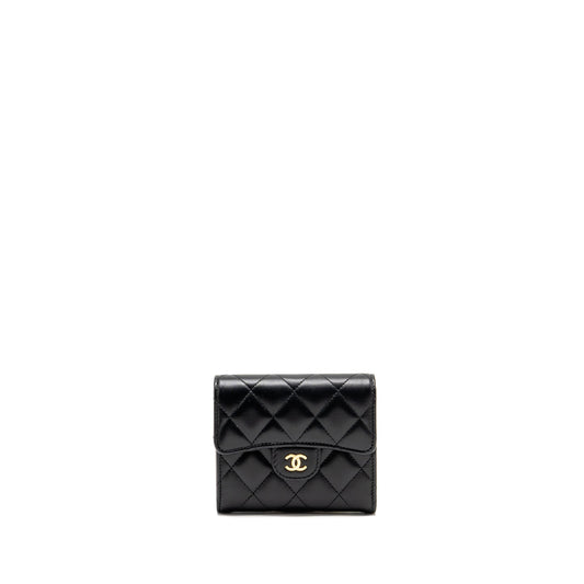 Chanel Small Classic Compact Wallet Lambskin Black LGHW (Microchip)