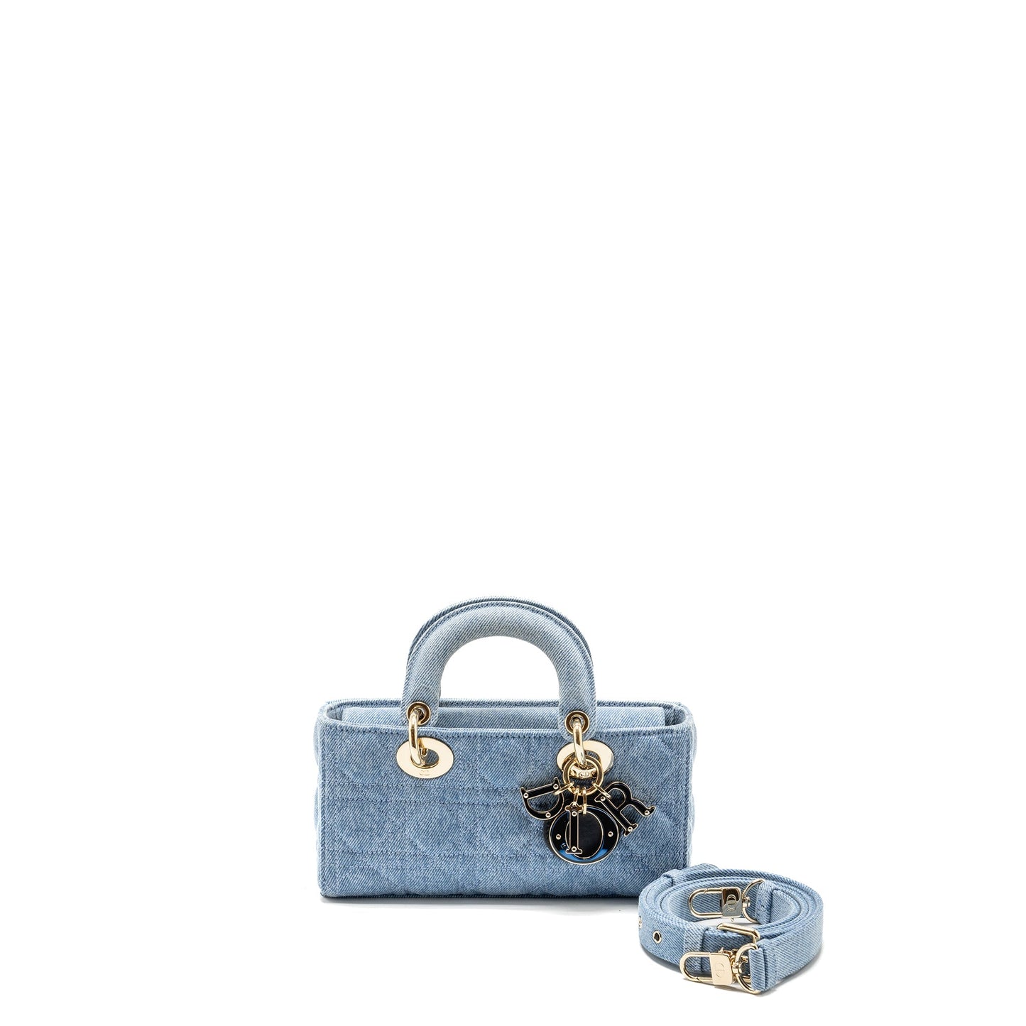 Luxury Dior Small Lady D-joy Bag Macrocannage Denim Blue LGHW