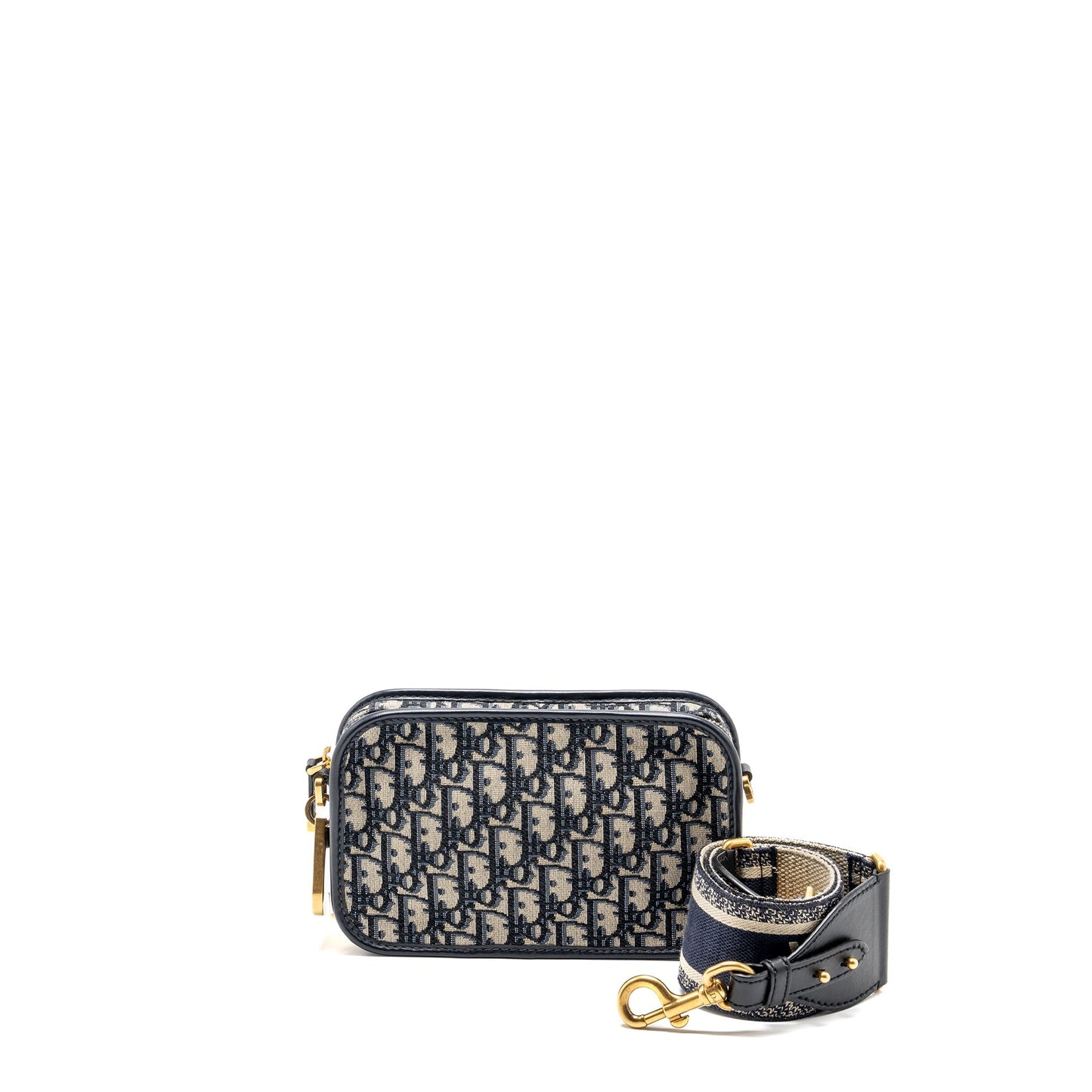 Luxury Dior Luxury Diorquake Pouch with Luxury Dior Shoulder Wide Strap Oblique Canvas Blue GHW (Sell in a set)