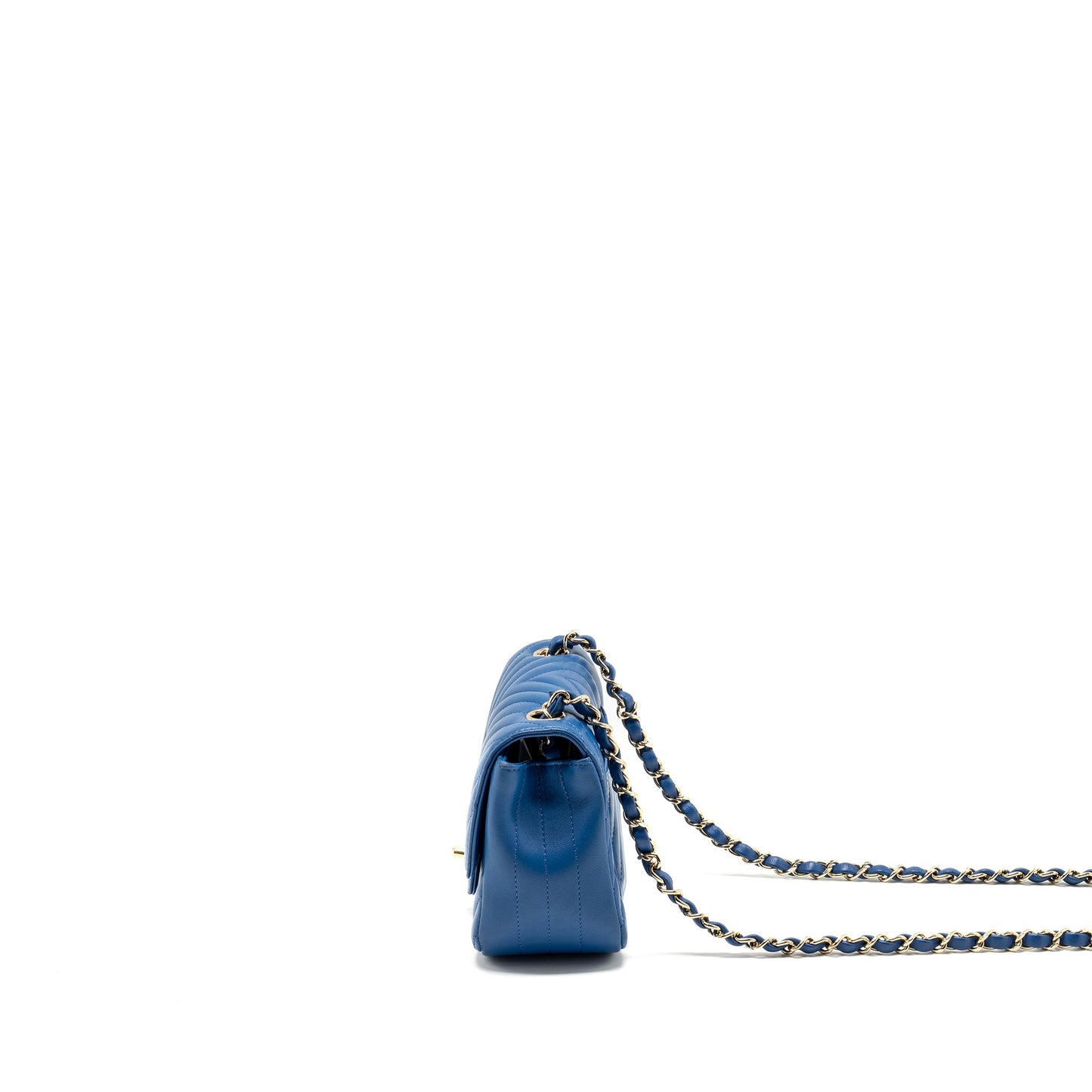 Chanel Mini Square Chevron Lambskin Blue LGHW