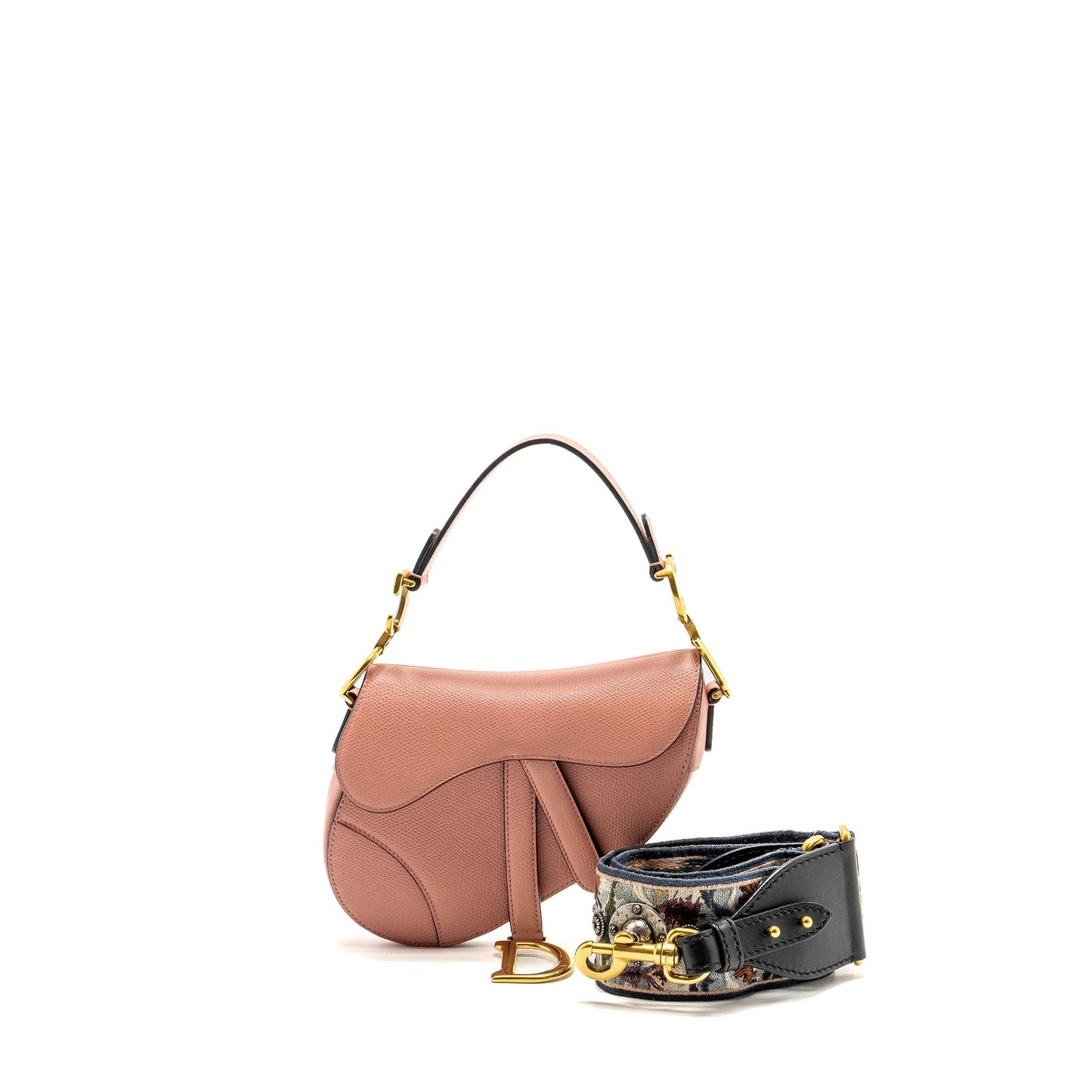 Luxury Dior Mini Saddle Bag Grained Calfskin Pink GHW