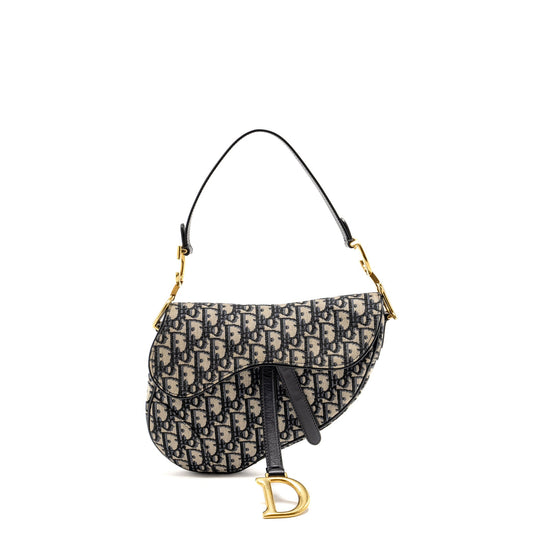 Luxury Dior Medium Saddle Bag Blue Oblique Canvas GHW