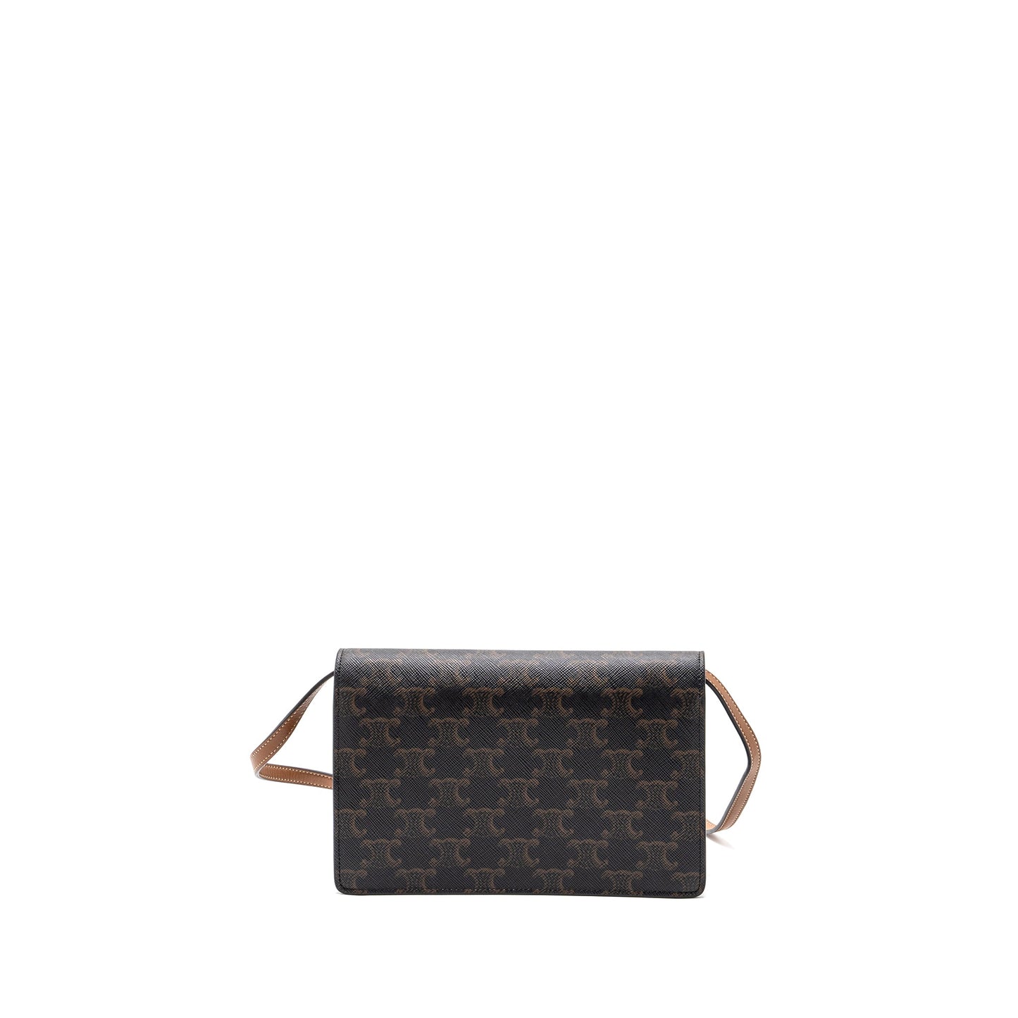 Celine wallet on strap triomphe canvas / smooth lambskin tan with GHW