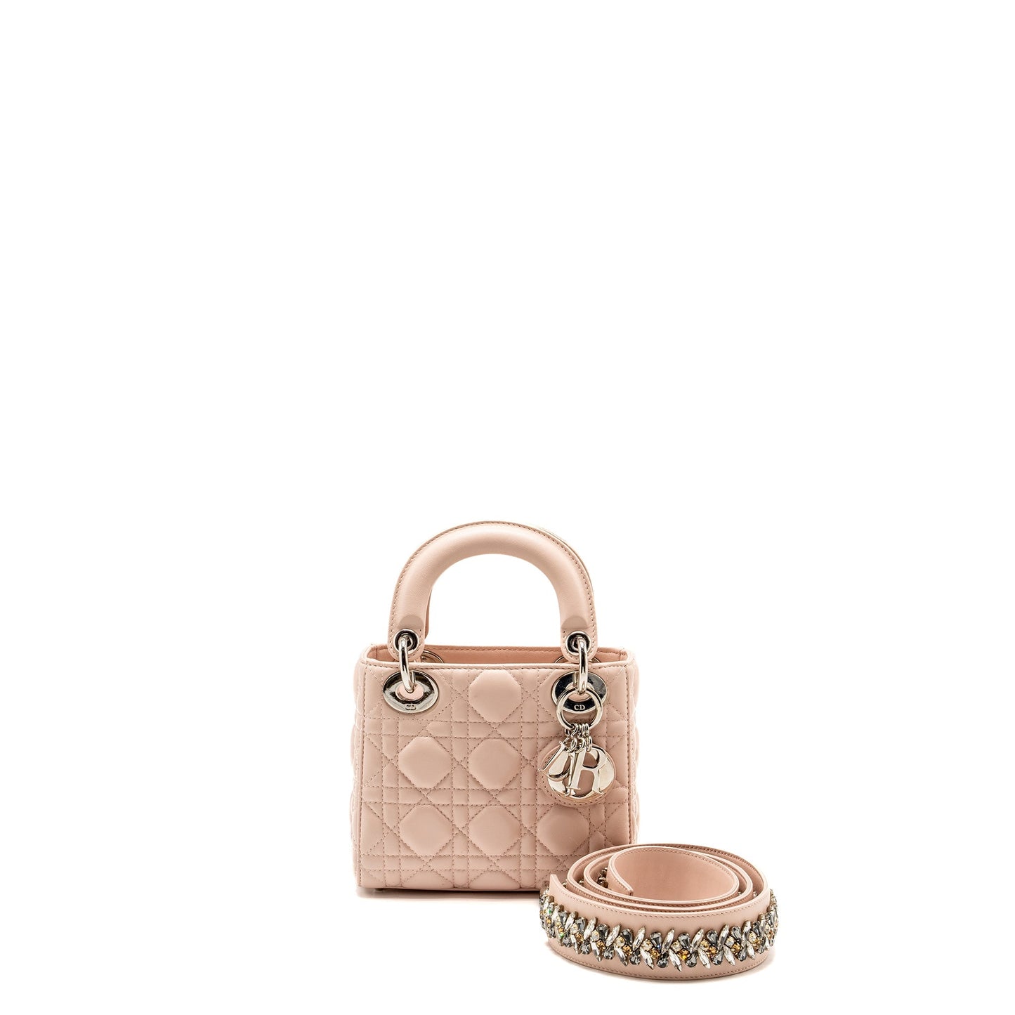 Luxury Dior Mini Lady Luxury Dior Crystal Strap Limited Edition Lambskin Light Pink SHW