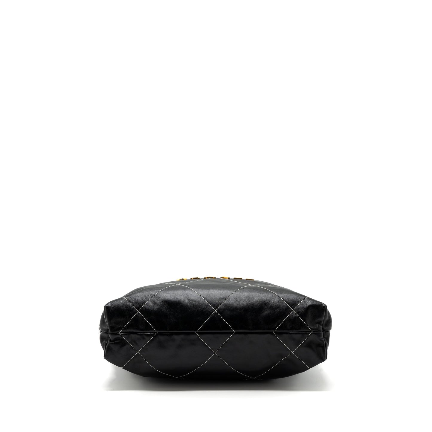 Chanel Small 22 Bag Gold Letter Shiny Calfskin Black Brushed GHW(Microchip)