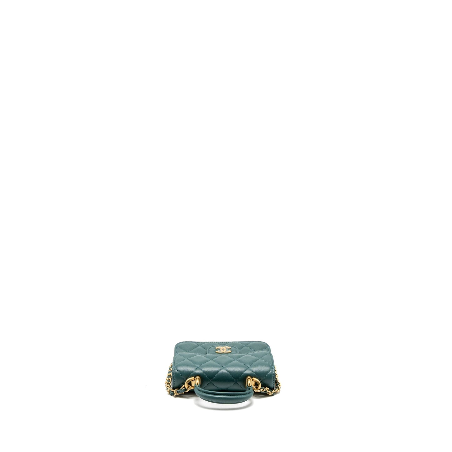 Chanel Mini Top Handle Flap Bag Lambskin Green Brushed GHW