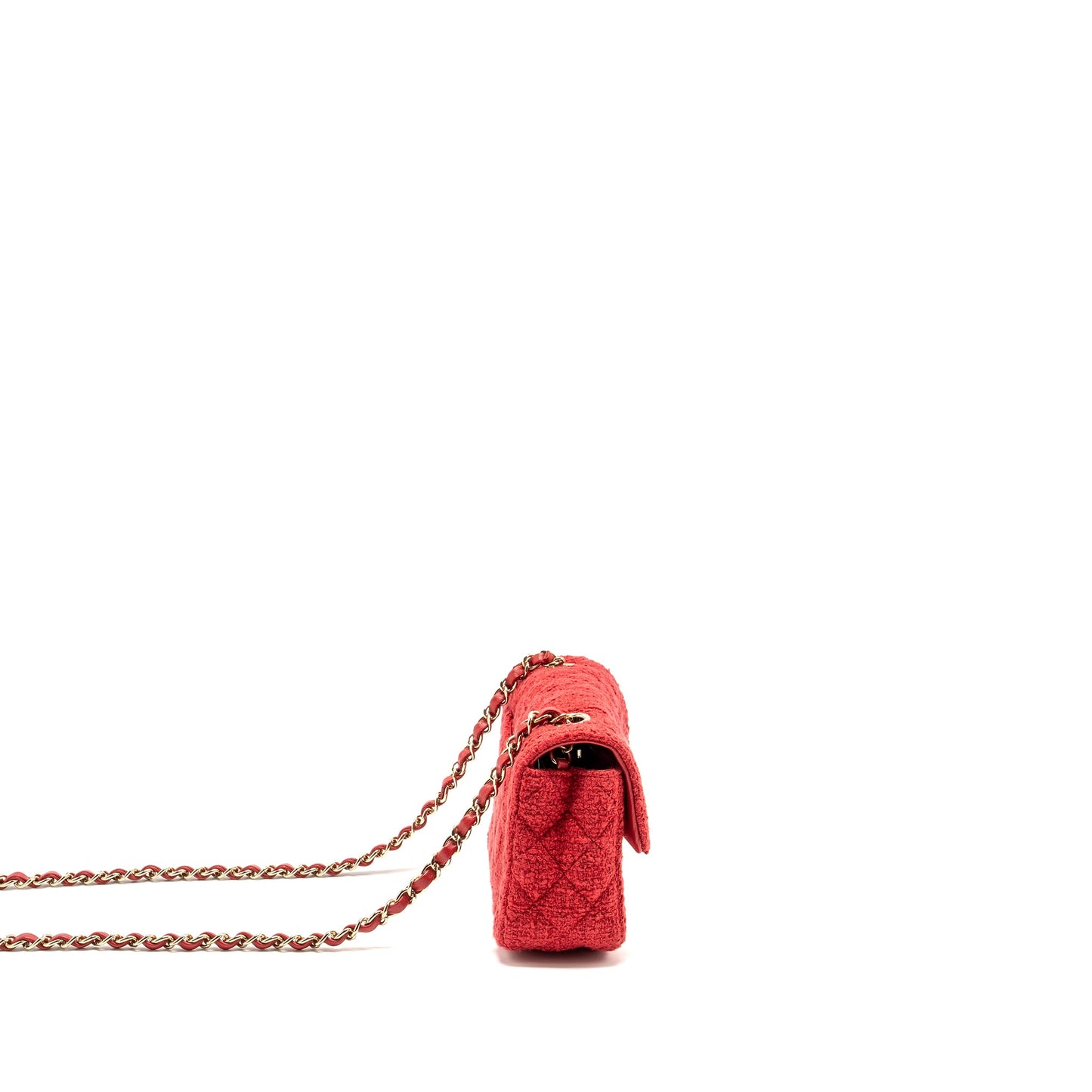 Chanel Mini Rectangular Flap Bag Tweed Red LGHW (Microchip)