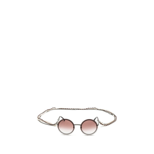 Chanel round sunglasses with chain red
