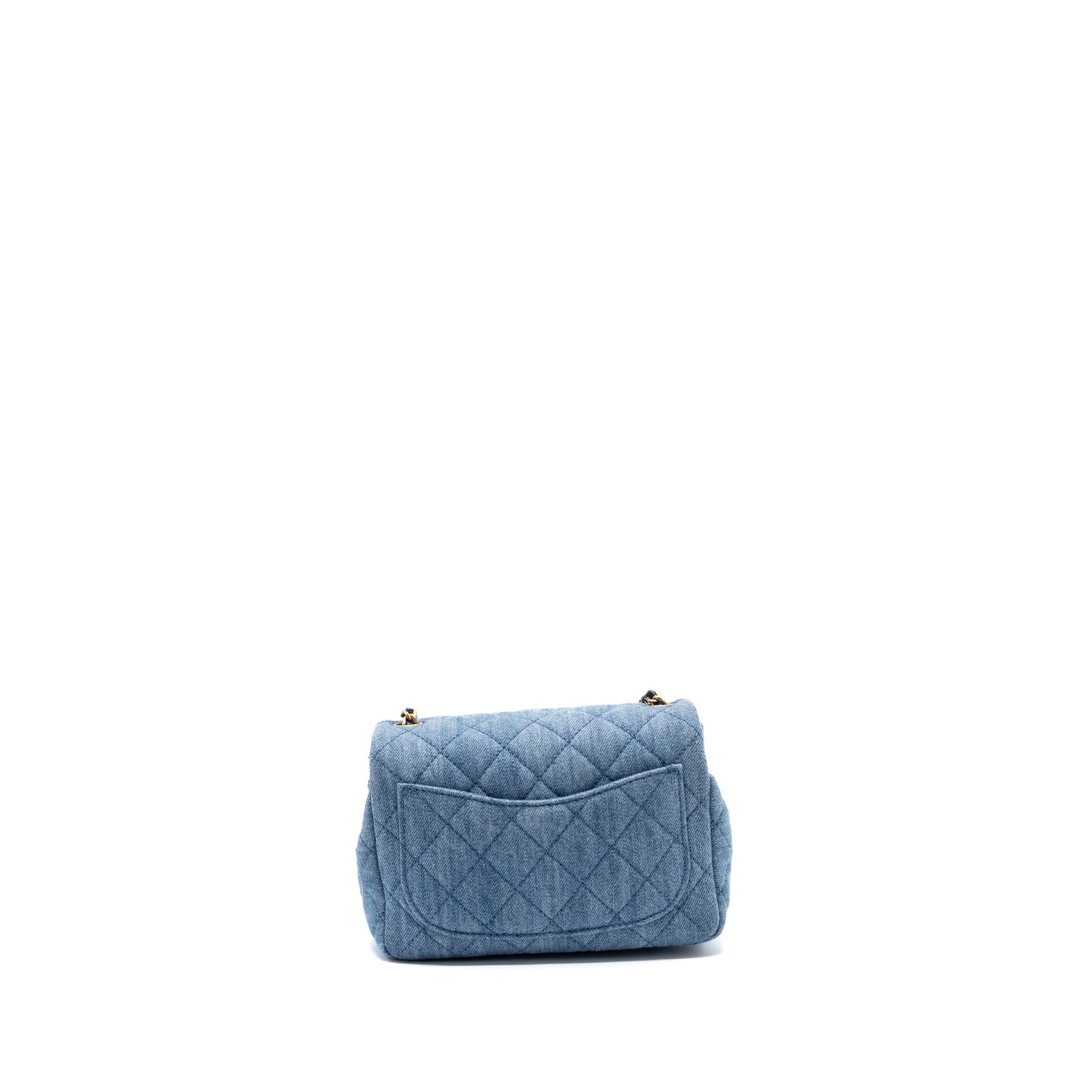 Chanel 22c Denim Pearl Crush Mini Square Flap Bag Denim Light blue GHW (Microchip)