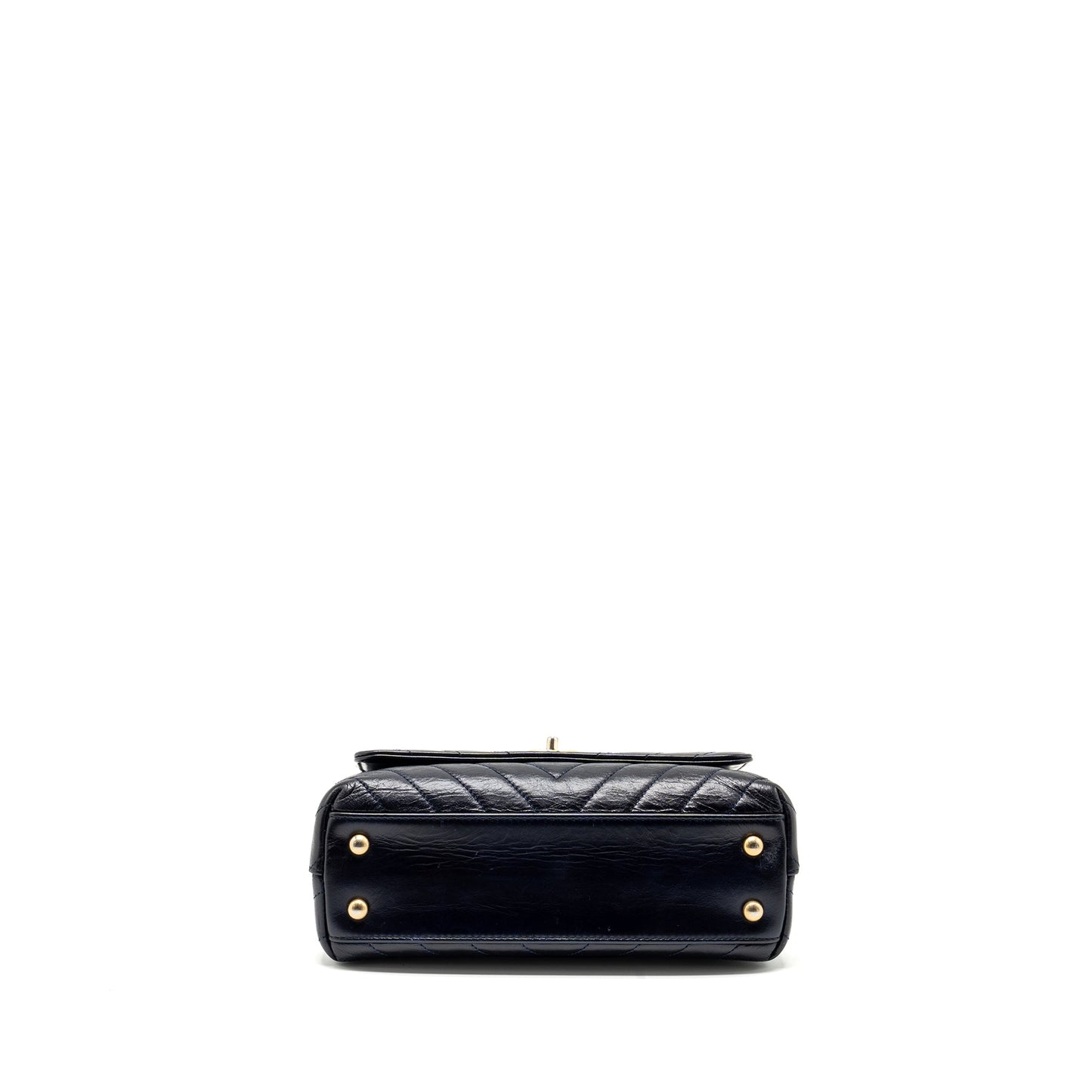 Chanel Small Coco Handle Chevron Calfskin Dark Blue GHW