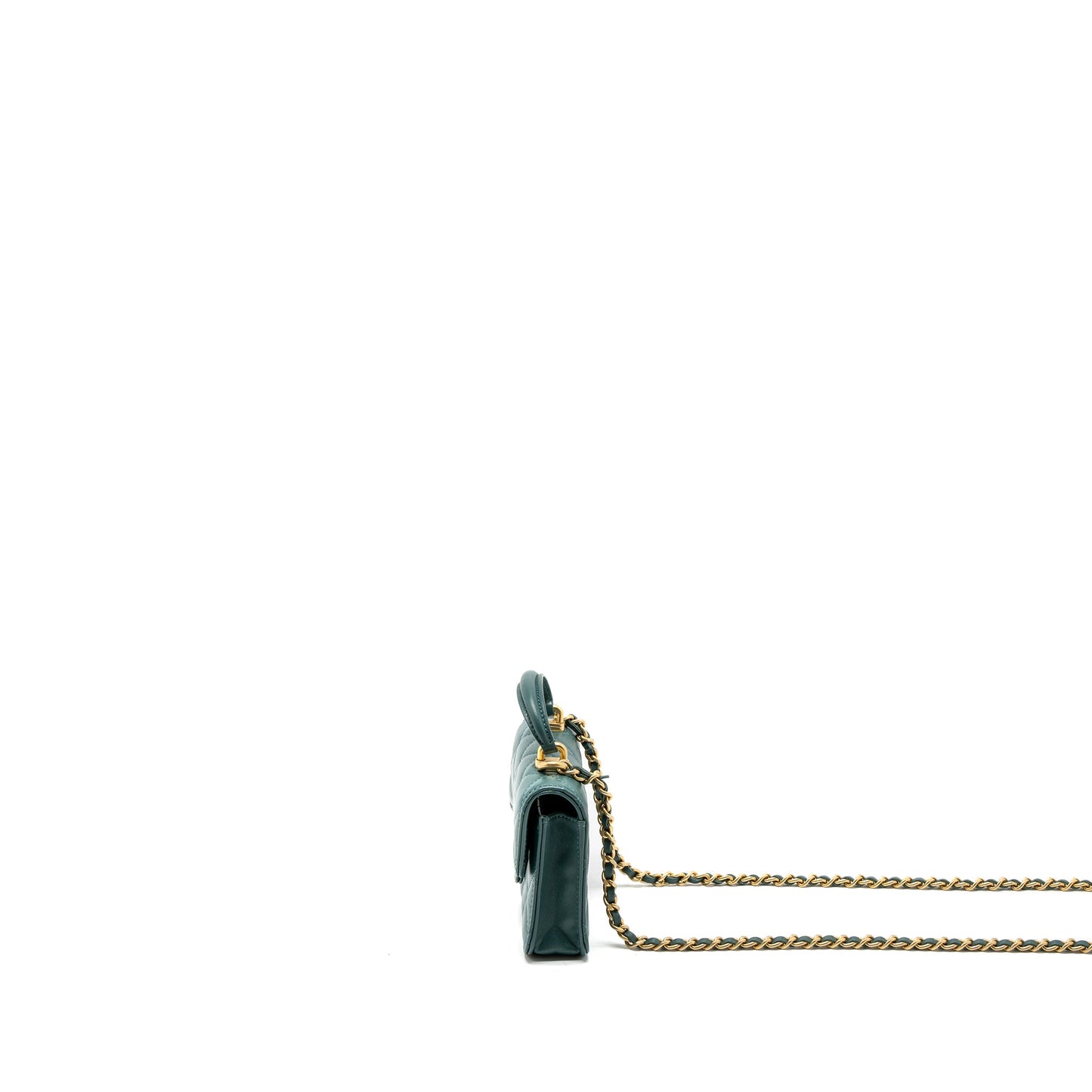 Chanel Mini Top Handle Flap Bag Lambskin Green Brushed GHW